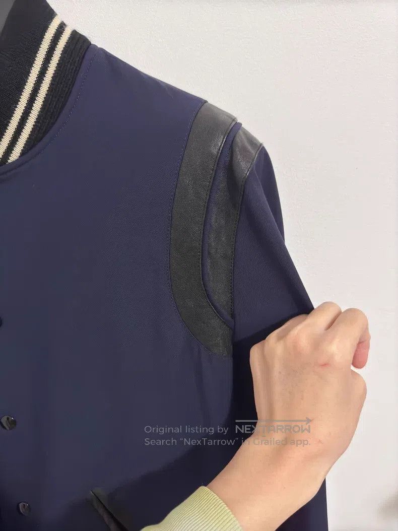 Saint Laurent Paris Saint Laurent Paris Navy Wool and Leather Baseball Jacket Size US M / EU 48-50 / 2 - 3 Thumbnail