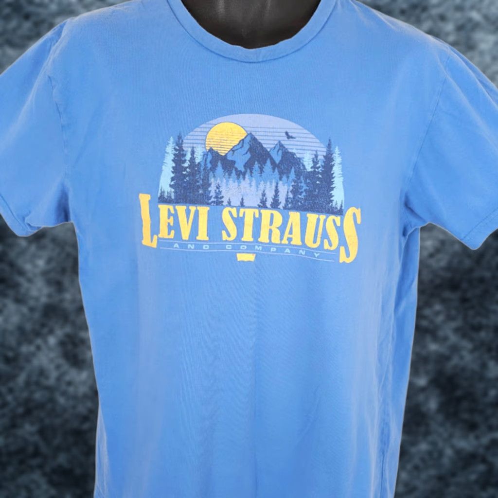 Levi's Levi's T Shirt Mens Large Blue Mountain Sunset Streetwear Crew Neck Short Sleeve Cotton Shirt Mens Size US L / EU 52-54 / 3 - 1 Thumbnail