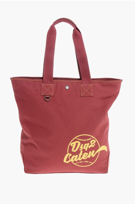 Dsquared2 Canvas Caten Tote Bag With Zipped Closure in Red, Men's