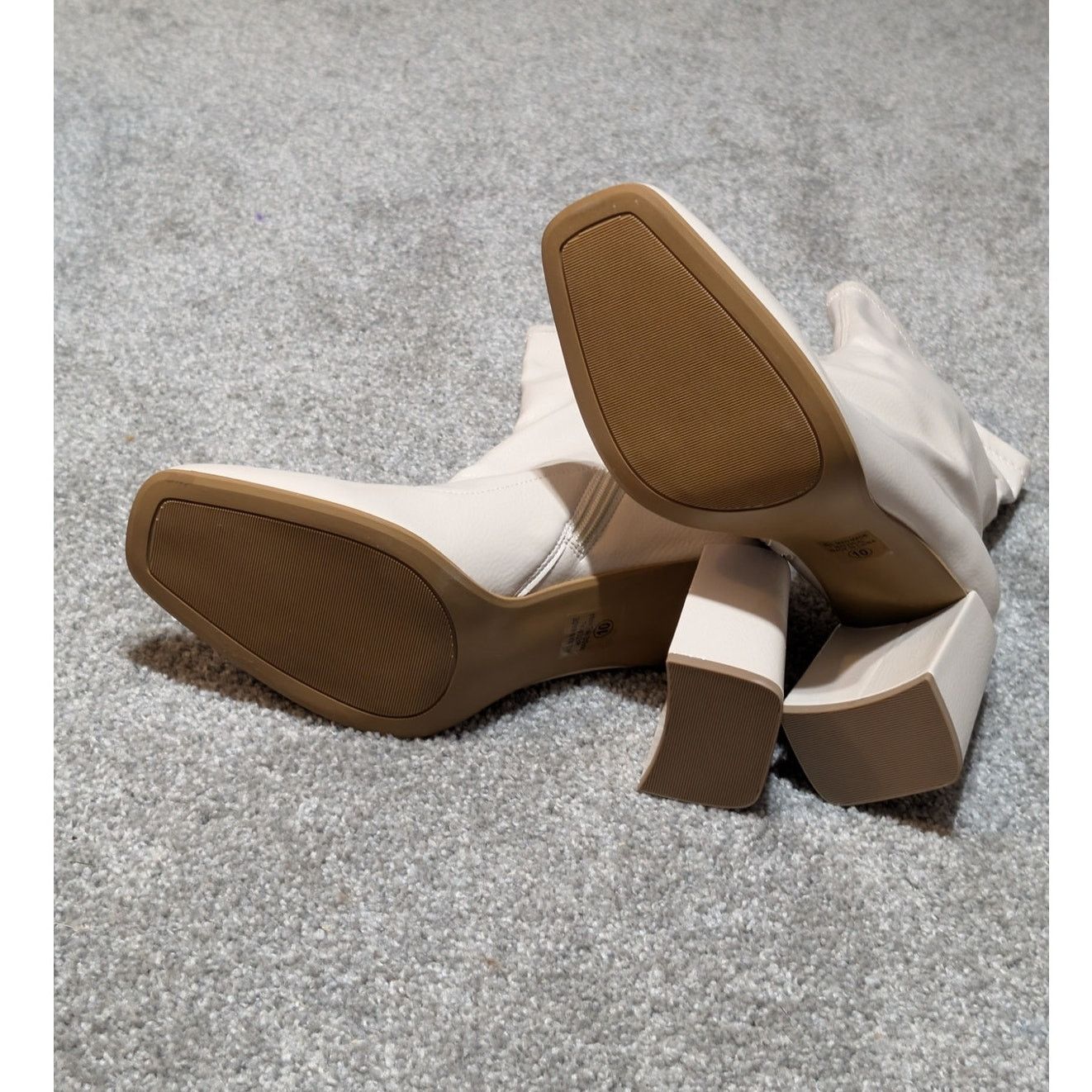 Other Cream Faux Leather Calf High Boots Square Toe, Block Heel Size US 10 / IT 40 - 7 Thumbnail