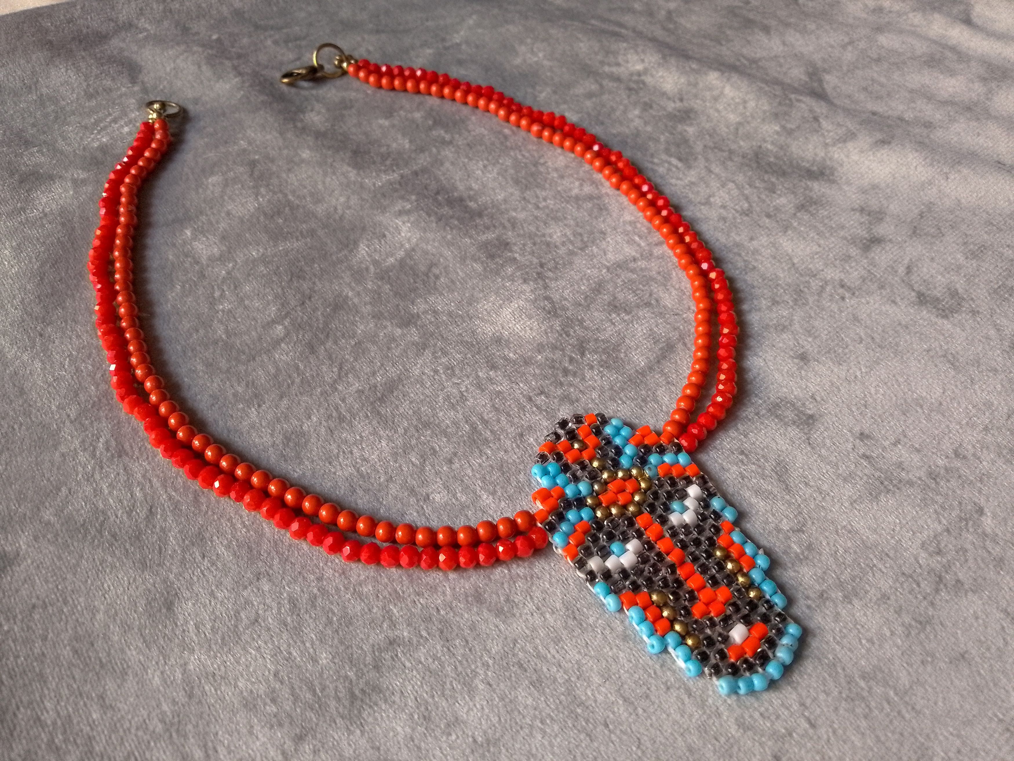 Handmade Necklace Red Ethnic Tribal Beaded Face Pendant Size ONE SIZE - 6 Thumbnail