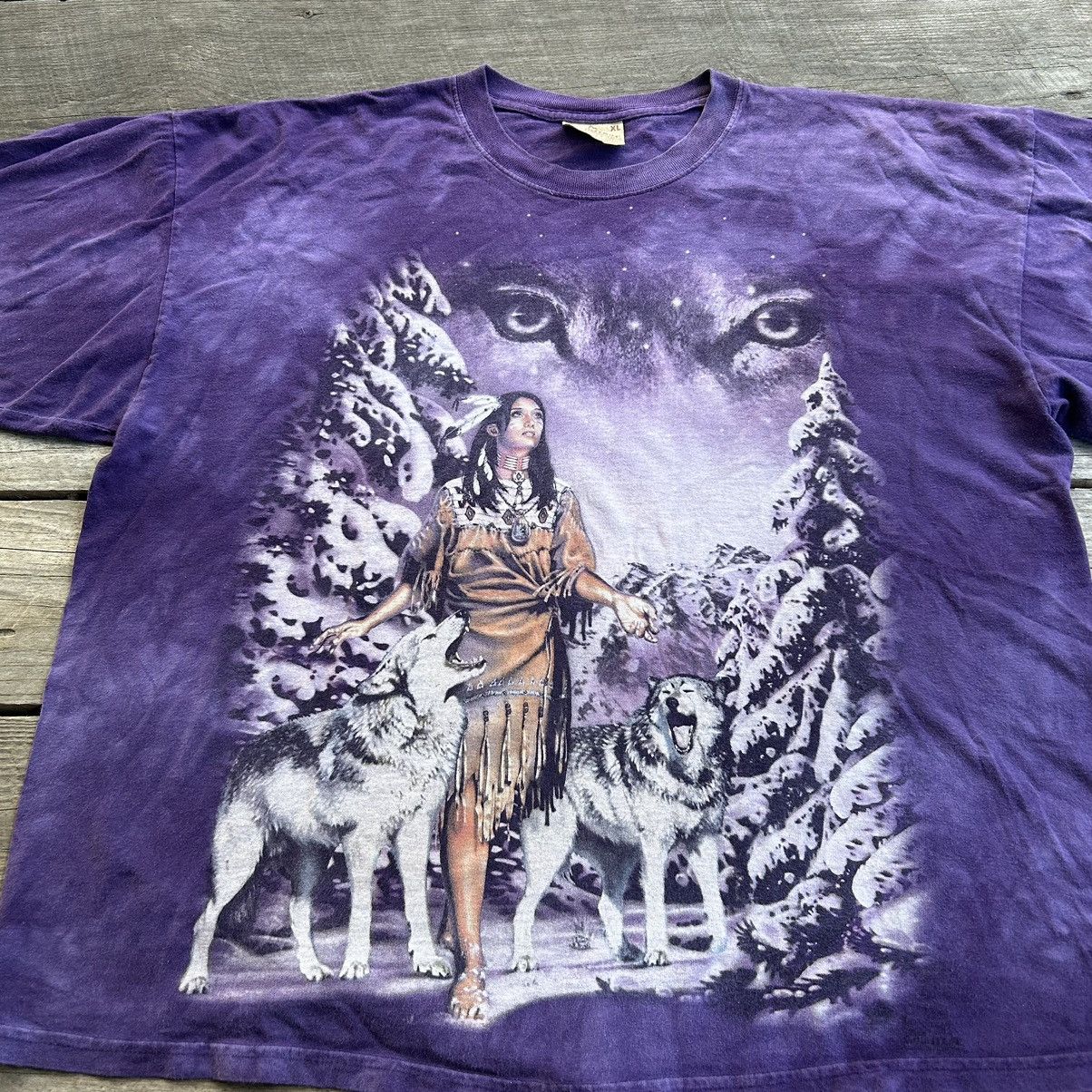 The Mountain Vintage 90s The Mountain Tie Dye Native American Wolf Shirt Size US XL / EU 56 / 4 - 3 Thumbnail
