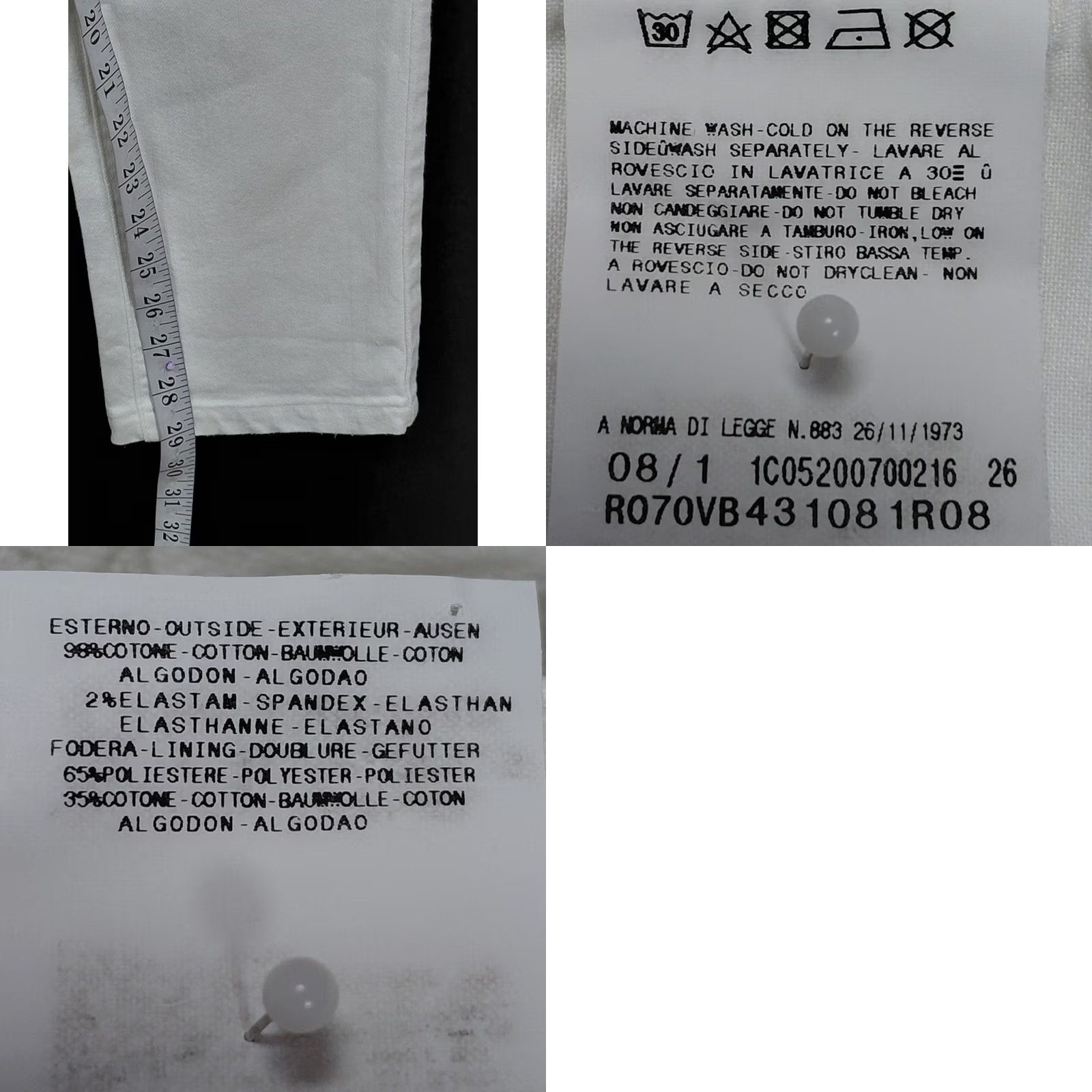 Just Cavalli Just Cavalli White Jeans Slim Women Size 27 Denim Cotton Solid Stretch Button Jeans Womens Size 27" / US 4 / IT 40 - 9 Thumbnail