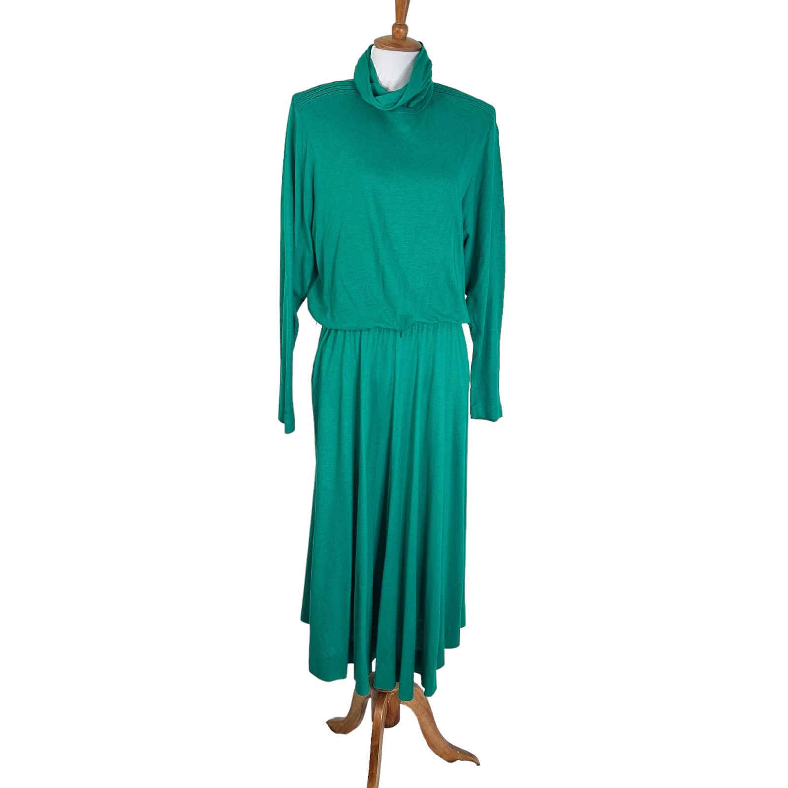 Vintage Vintage 1980s Emerald Green Tutrtleneck knit Midi Dress M Size M / US 6-8 / IT 42-44 - 2 Thumbnail
