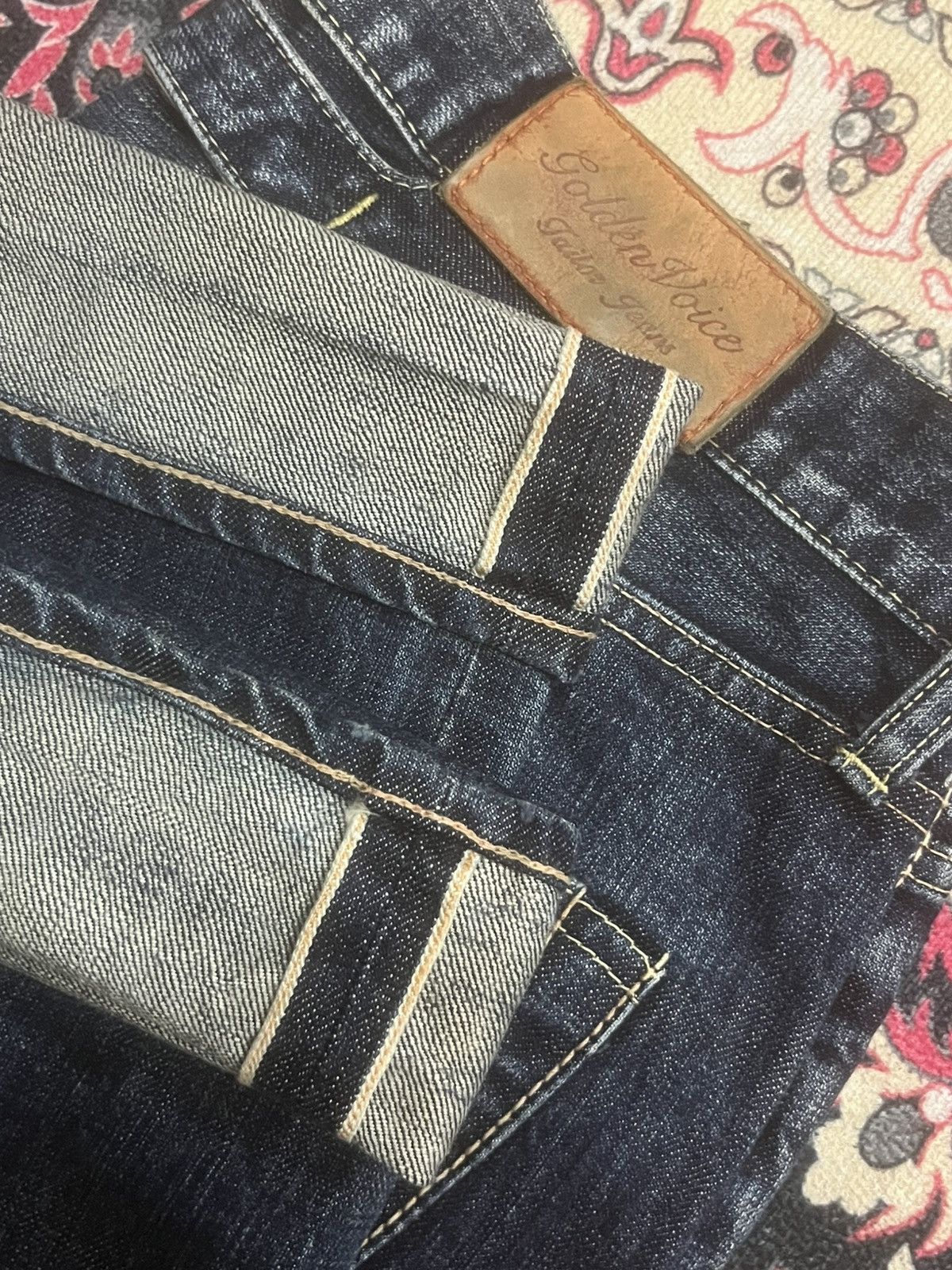 Vintage Japanese Golden Voice Buckle Back Dark Blue Selvedge Jeans Size US 37 - 13 Thumbnail