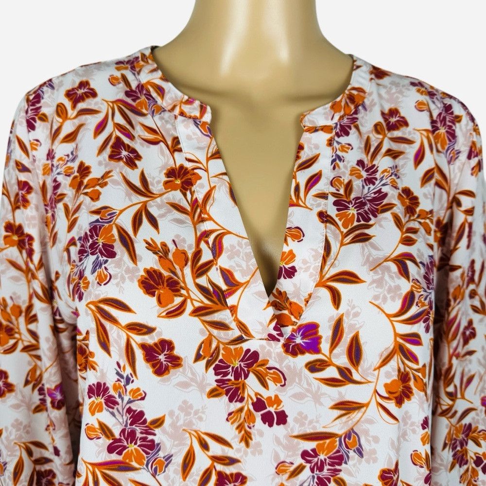 Adrianna Papell New Adrianna Papell Long Sleeve Floral V-Neck Blouse Size M Size M / US 6-8 / IT 42-44 - 2 Thumbnail