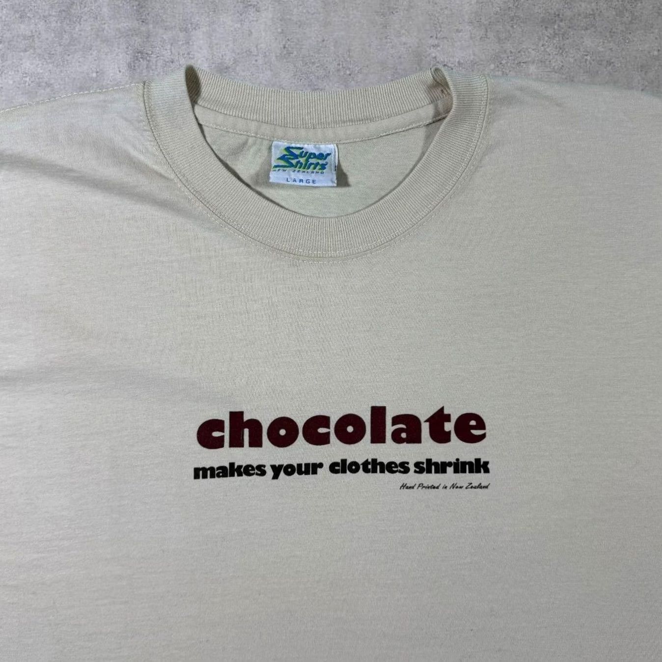 Vintage VINTAGE T-Shirt Men Large Beige Cream Graphic Slogan Chocolate Makes Your Clothes Shrink Size US L / EU 52-54 / 3 - 4 Thumbnail