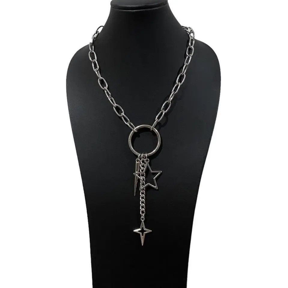 Jewelry Hollow Star Cross Rivets Circle Pendant Necklace Size ONE SIZE - 1 Thumbnail
