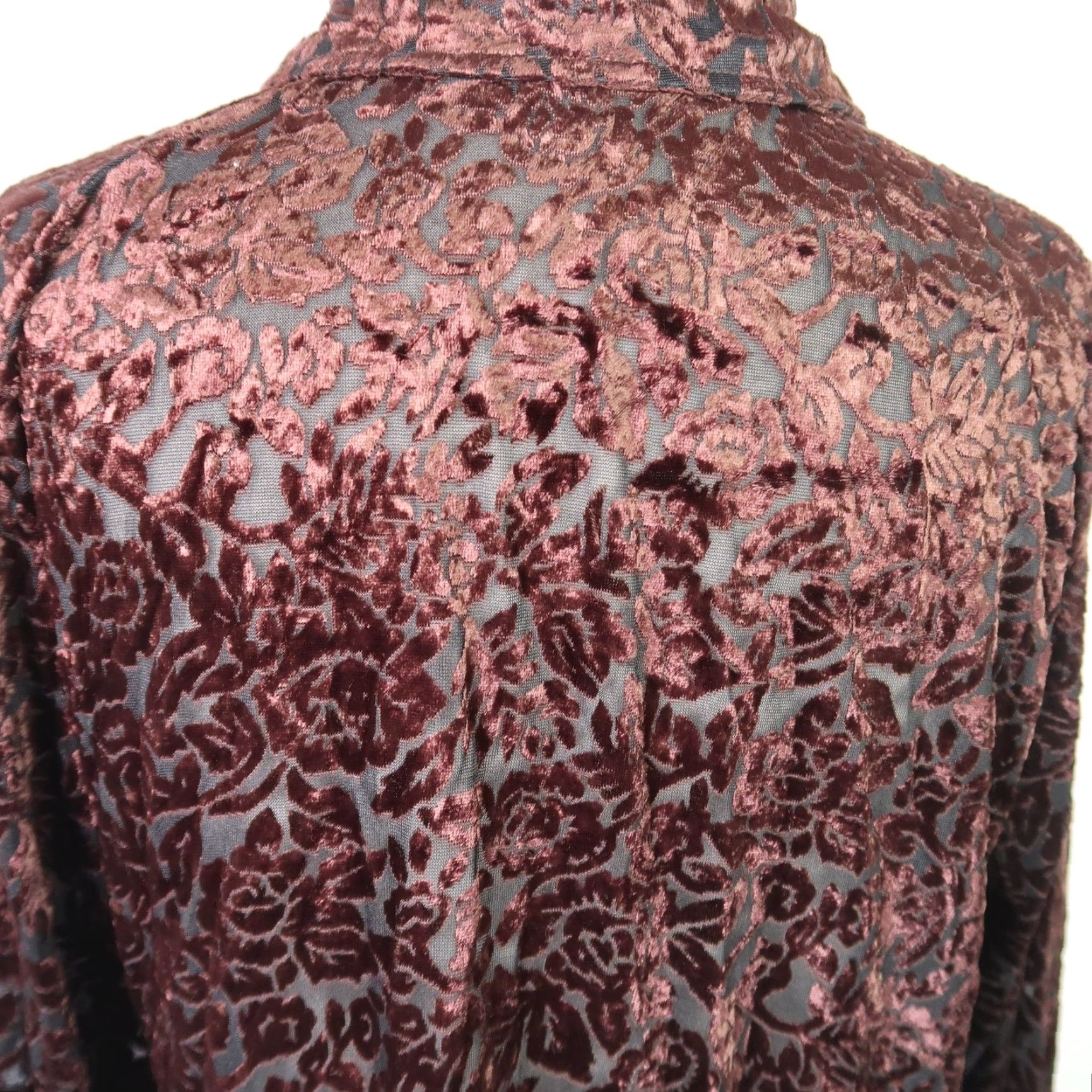 Velvet VINTAGE Bentley Brown Floral Velvet Burnout Button-Down Top M Womens Long Sleeve 90s Bohemian 90s Floral Vintage Size M / US 6-8 / IT 42-44 - 6 Thumbnail
