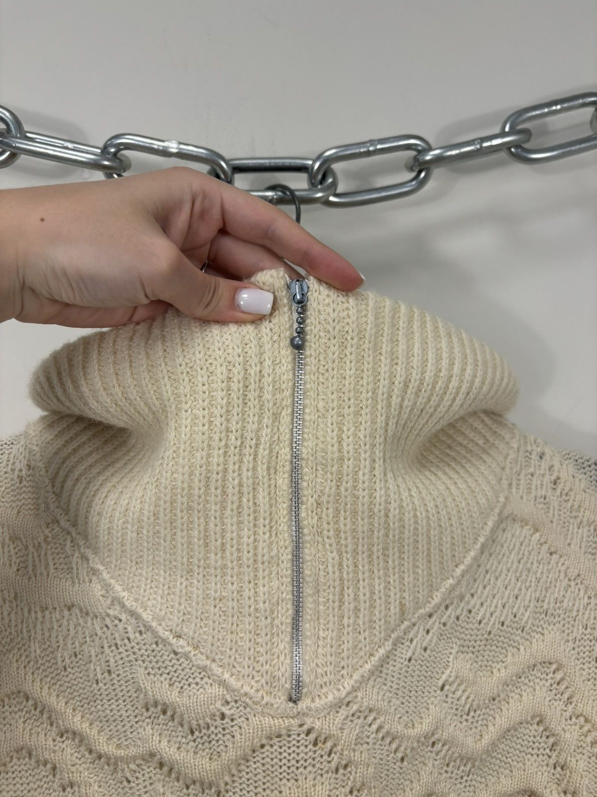 Other Vintage Nani Bon Men’s Wave Knit Wool Turtleneck Zip Sweater Size US L / EU 52-54 / 3 - 6 Thumbnail