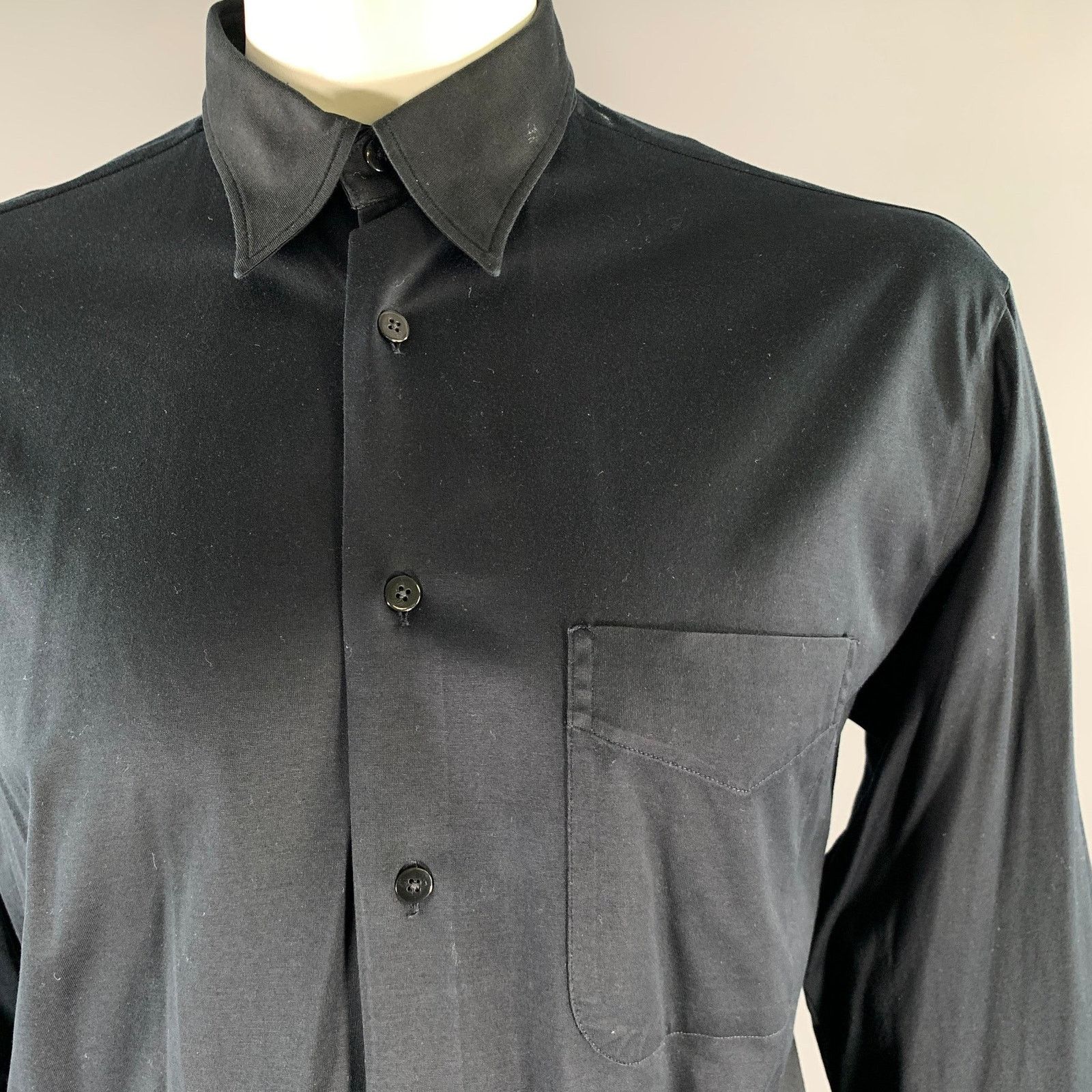 Ike Behar IKE BEHAR Black Solid Cotton Pointed Collar Long Sleeve Size US L / EU 52-54 / 3 - 2 Thumbnail