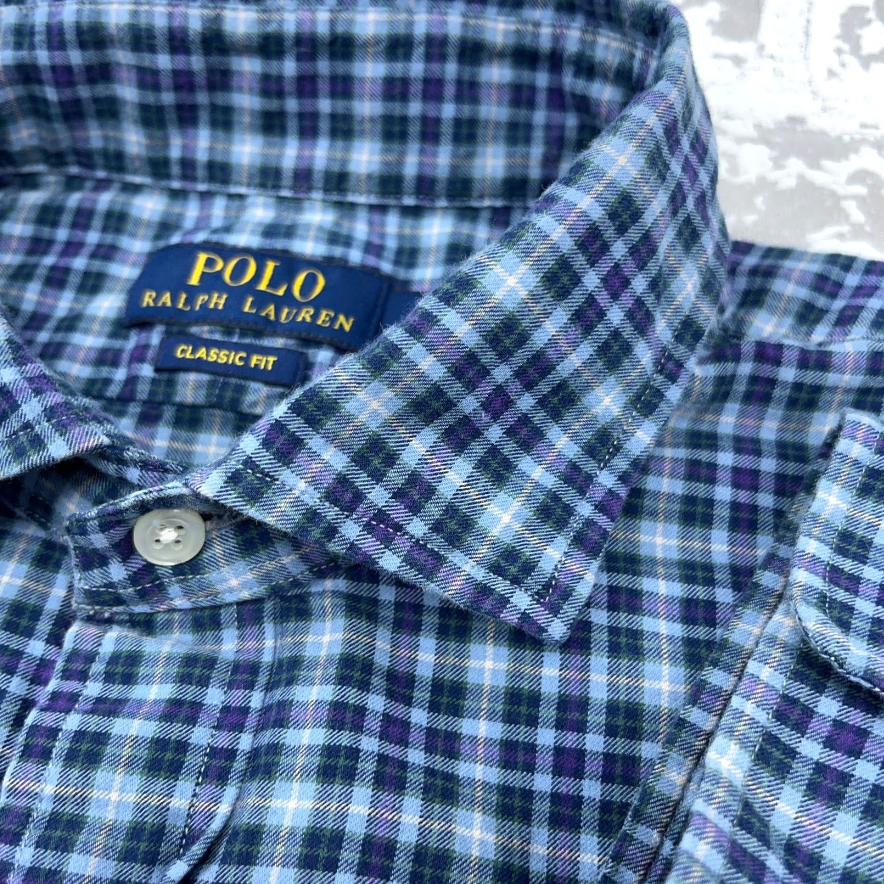 Polo Ralph Lauren Polo Ralph Lauren Shirt Men XL Blue Purple Button Up Lightweight Flannel Dress Size 46R - 4 Thumbnail