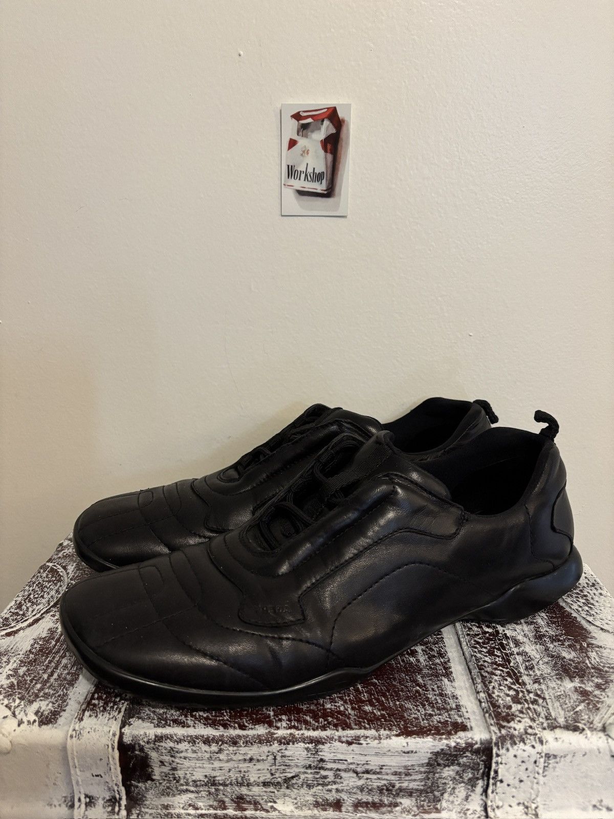 Prada Prada s/s2000 Square Toe Leather Luxury Trainers (damaged) Size US 12 / EU 45 - 1 Thumbnail