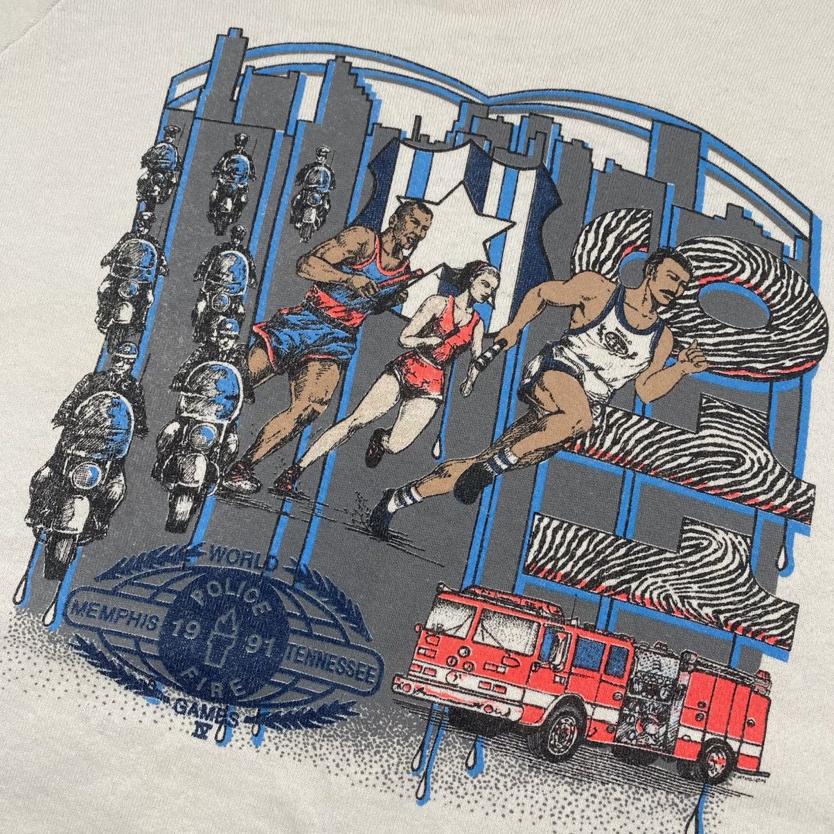 Fruit Of The Loom Vintage 1991 Memphis Tennessee Police Fire Games Crewneck Size US L / EU 52-54 / 3 - 6 Thumbnail