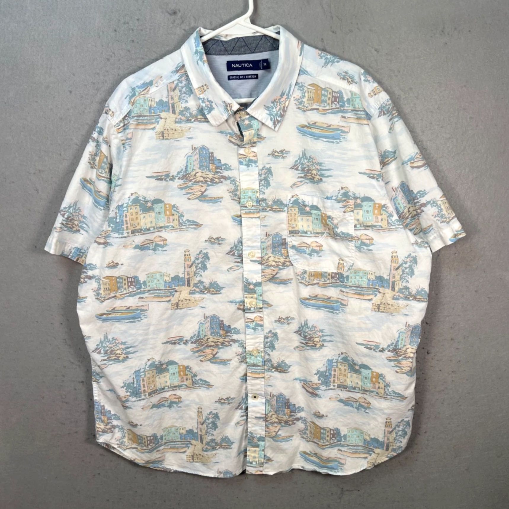 Nautica Nautica Mens Size XXL Classic Fit Stretch Coastal Scene Short Sleeve Shirt Size US XXL / EU 58 / 5 - 2 Thumbnail