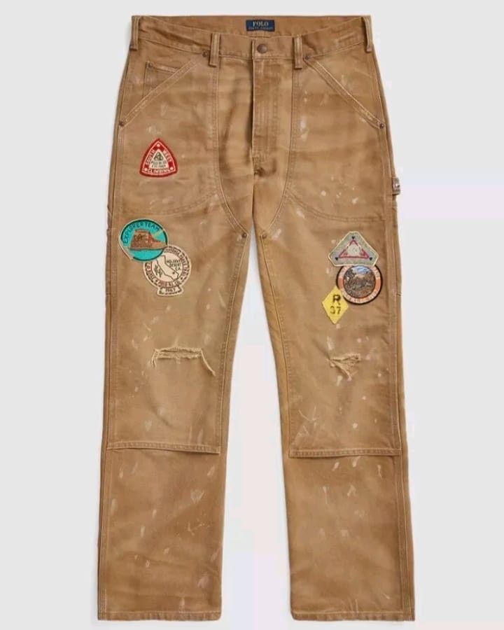 Image of NWT Polo Ralph Laurent Voyager Patch Distressed Pants Pants in Beige, Men's (Size 32)