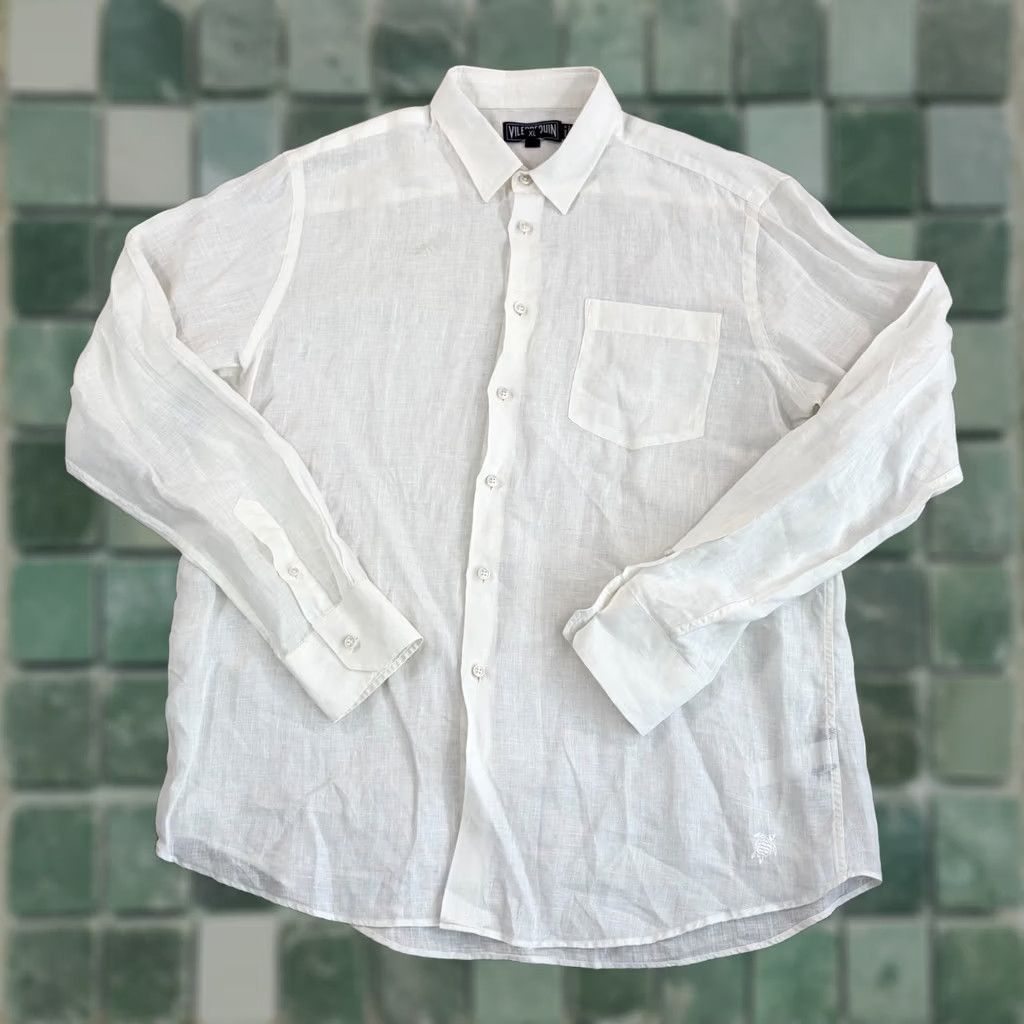 Vilebrequin Vilebrequin Shirt Men XL White Long Sleeve Embroidered Turtle Button-Up Linen Navy, Men's, 100% Linen, Solid, Casual, Travel, Spring Summer Fall Size US XL / EU 56 / 4 - 1 Thumbnail