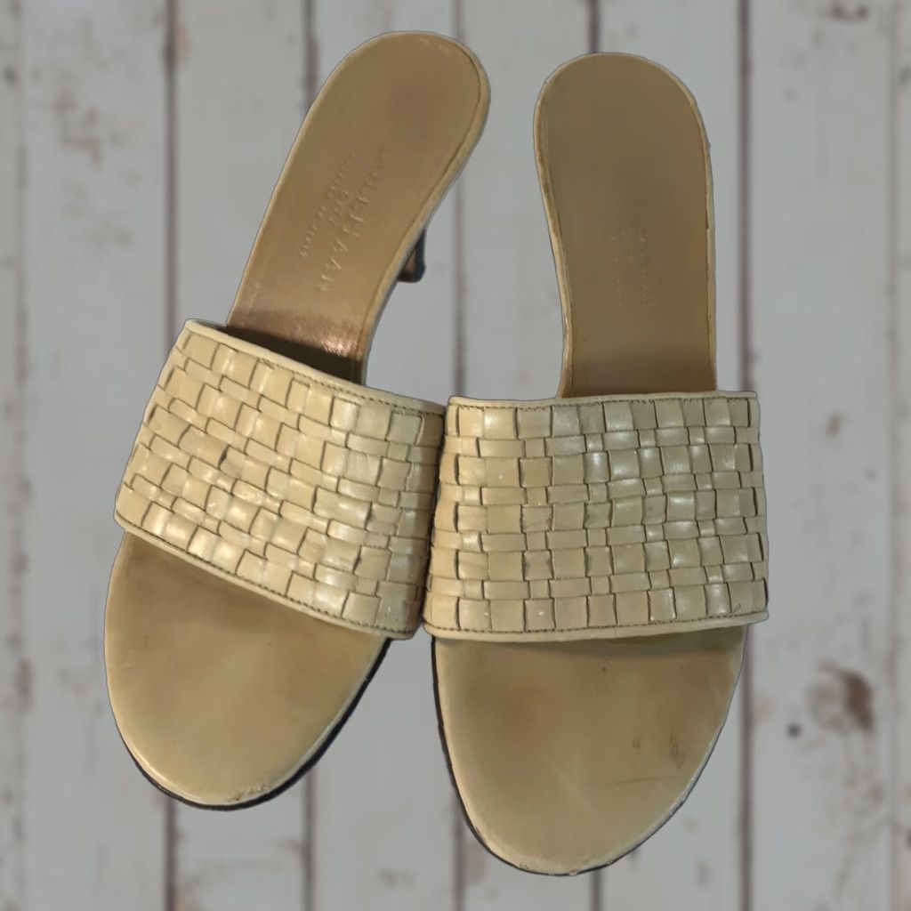 Cole Haan Cole Haan City Slides Beige Basket Weave Leather 3in Heel Womens Size 6.5B Size US 6.5 / IT 36.5 - 1 Thumbnail