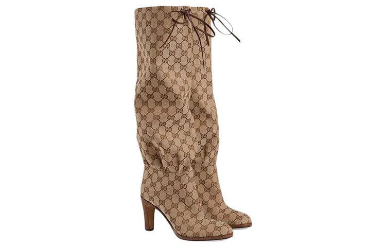 Gucci Gucci Lisa Original GG Canvas Mid-Heel Boots - Size EU 37 Size US 7 / IT 37 - 2 Thumbnail