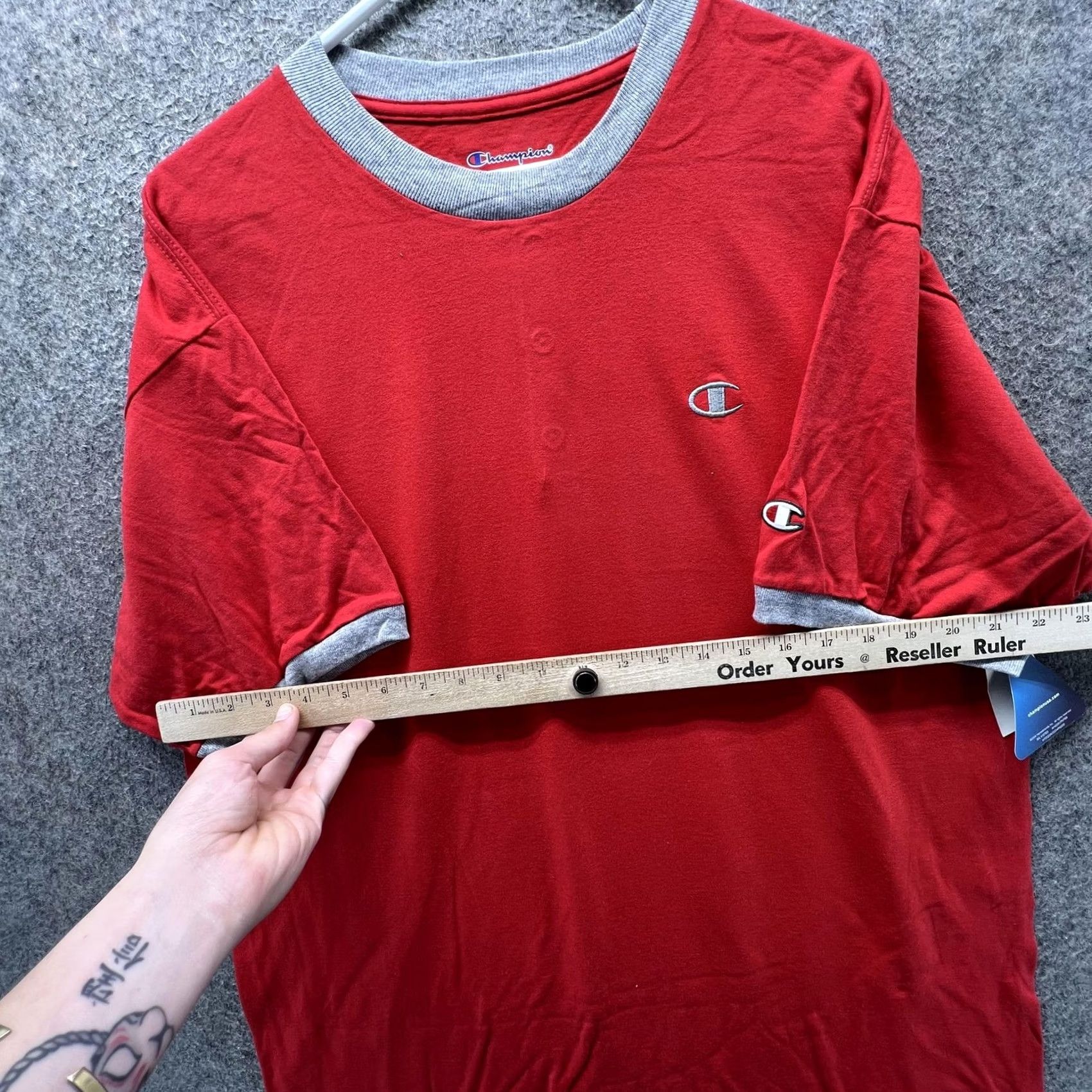 Champion Champion Shirt Mens Large Red Ringer Tee Embroidered C Logo Tagless Short Sleeve Crew Neck Size US L / EU 52-54 / 3 - 6 Thumbnail