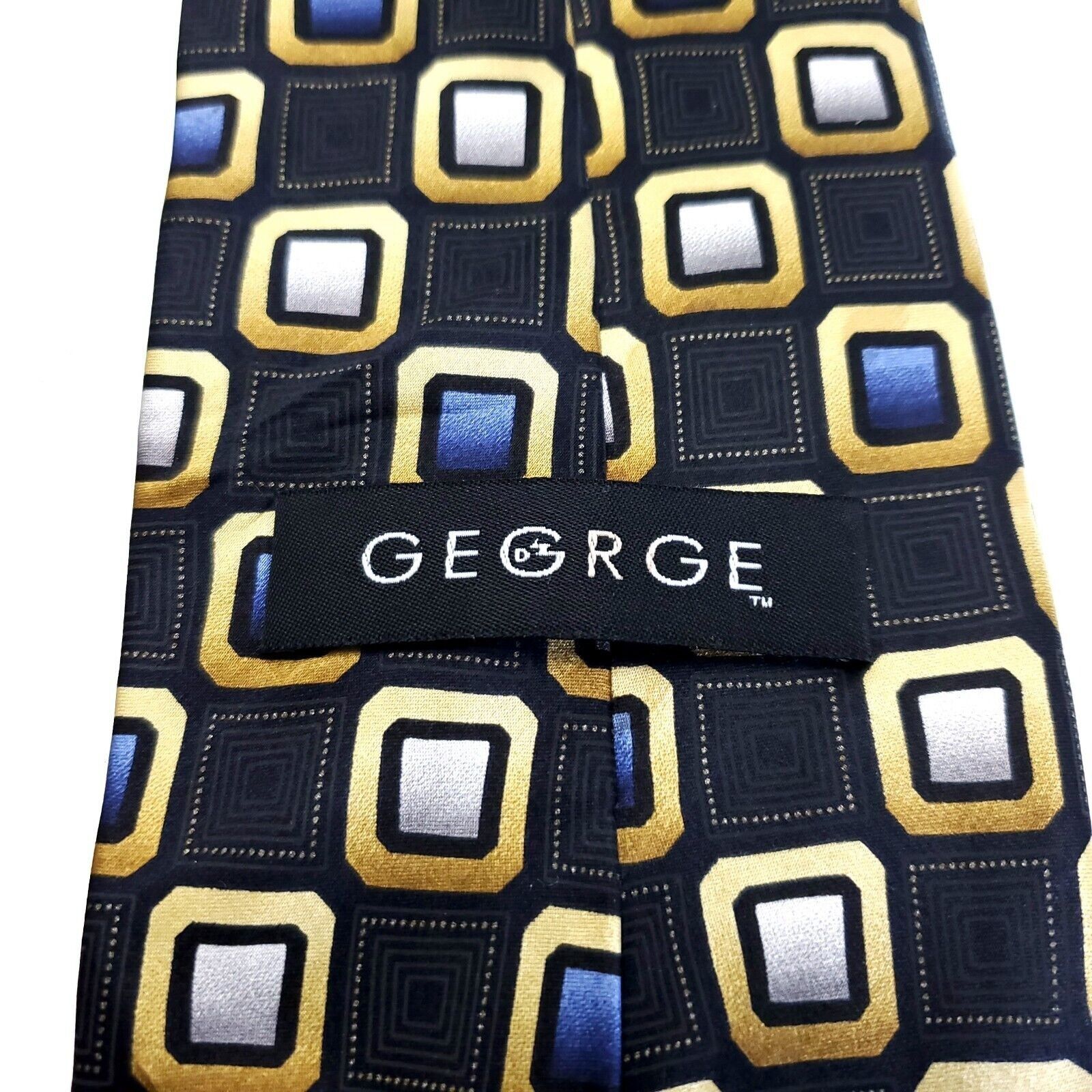 George George Blue Geometric Print Wide Silk Tie Size ONE SIZE - 3 Thumbnail
