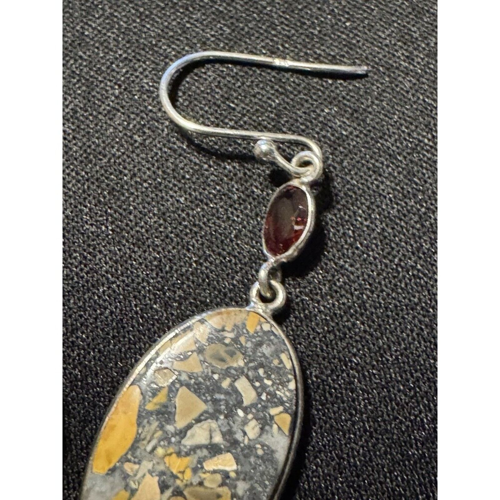 Other Bumble Bee Jasper / Garnet Fish Hook Earrings 925 Silver Size ONE SIZE - 5 Thumbnail