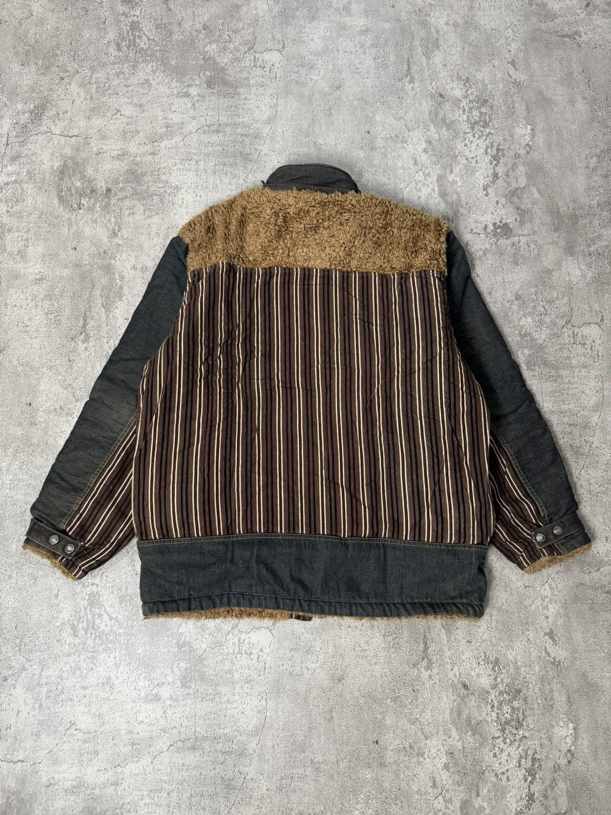 Japanese Brand VINTAGE 55 JAPANESE STRIPED JACKET WITH FUR Size US L / EU 52-54 / 3 - 4 Thumbnail