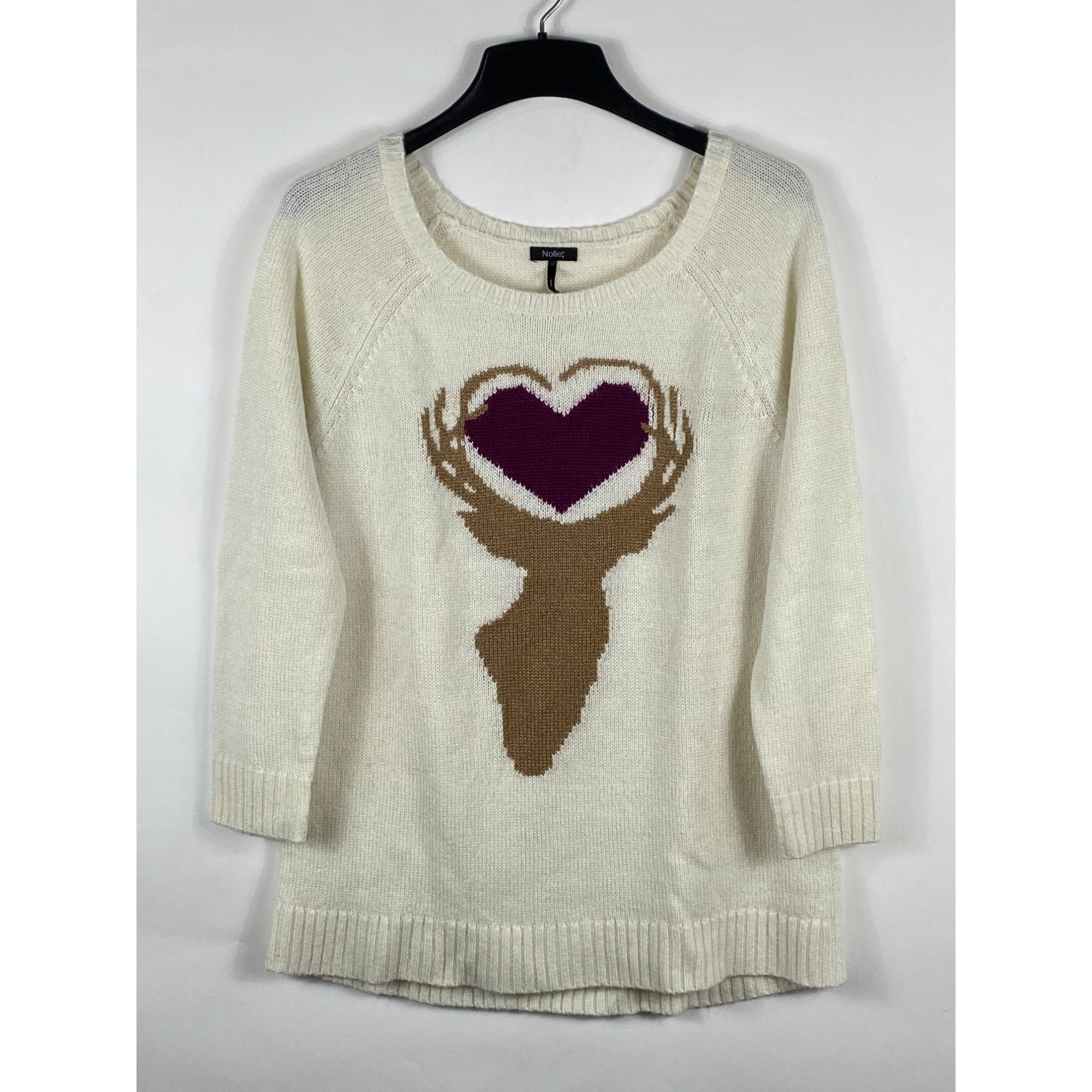 Other Nollie Deer Heart Knitted Pullover Sweater Cream Large Women Size L / US 10 / IT 46 - 1 Thumbnail