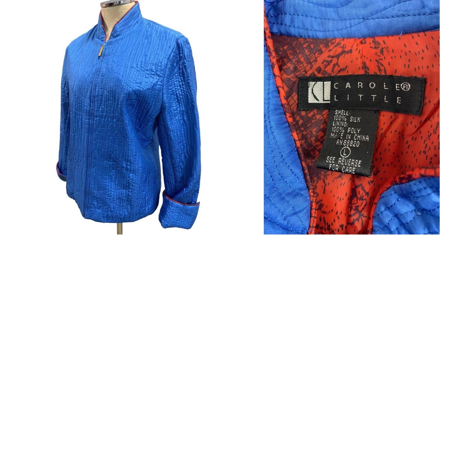 Vintage VINTAGE? (No) Large Carol Little Women's Blue SilK Quilted Full Zip Jacket L Blue Women Silk Full Zip Jacket Size L / US 10 / IT 46 - 8 Thumbnail