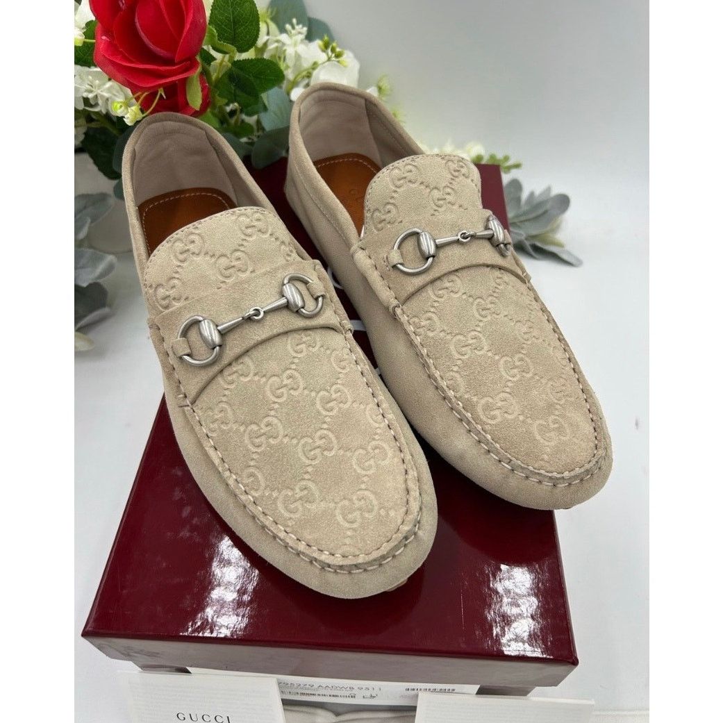 Gucci Men's Gucci, GG embossed suede driver loafers size 11 Size US 11.5 / EU 44-45 - 2 Thumbnail