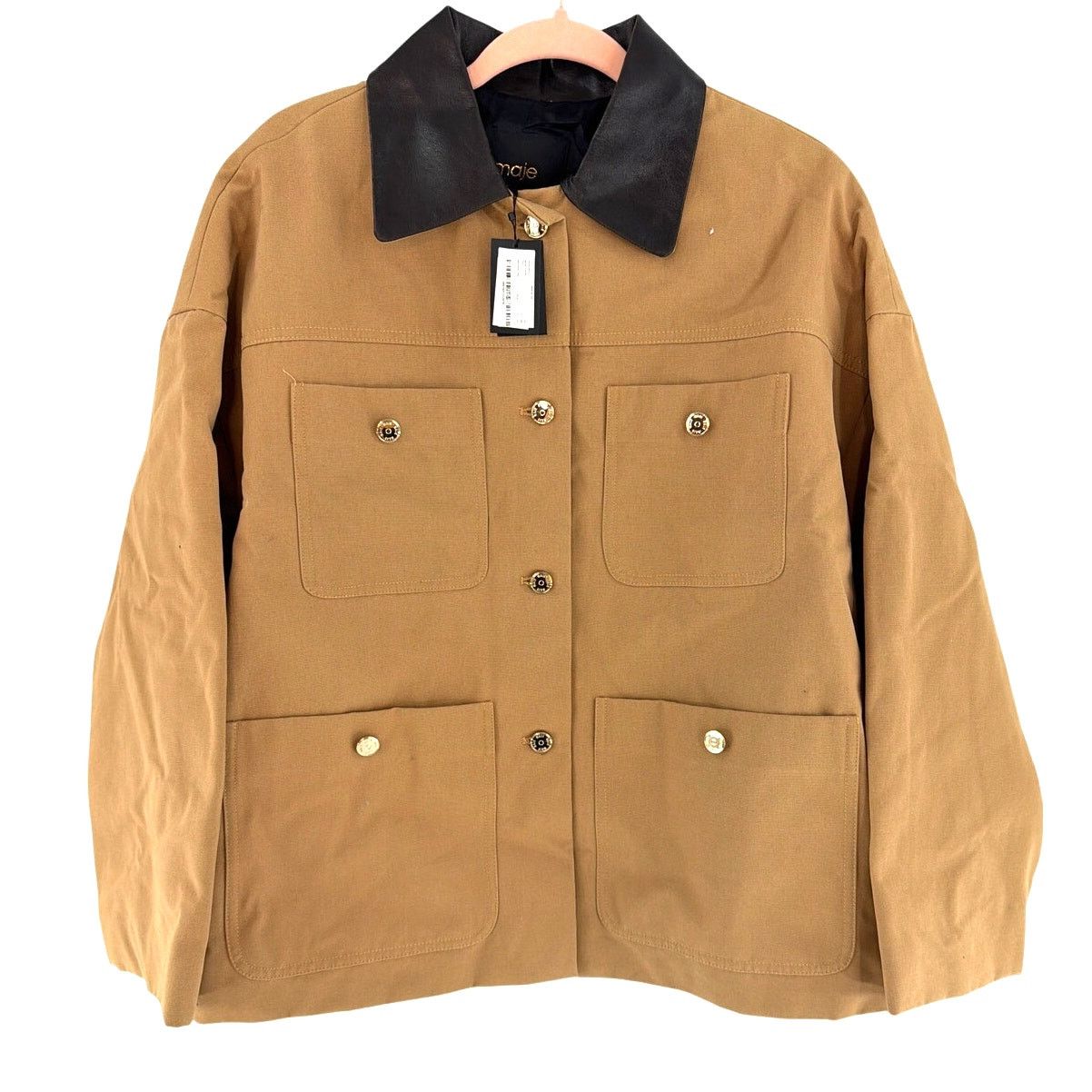 Maje Maje Women's Beige Cotton Coat With Leather Collar Size 42 Size L / US 10 / IT 46 - 5 Thumbnail