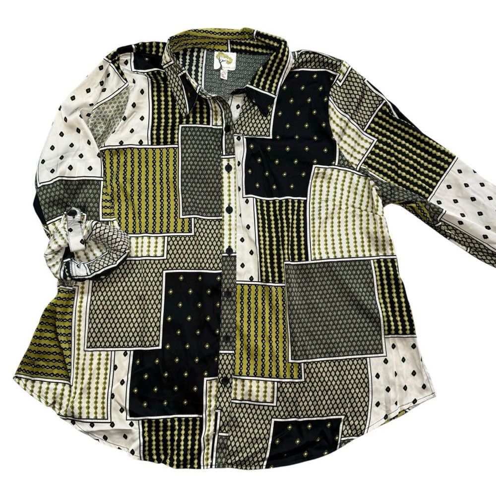Anthropologie NWT New Fig & Flower Patchwork Roll Tab Sleeve Satin Blouse Size XXL / US 16-18 / IT 52-54 - 5 Thumbnail