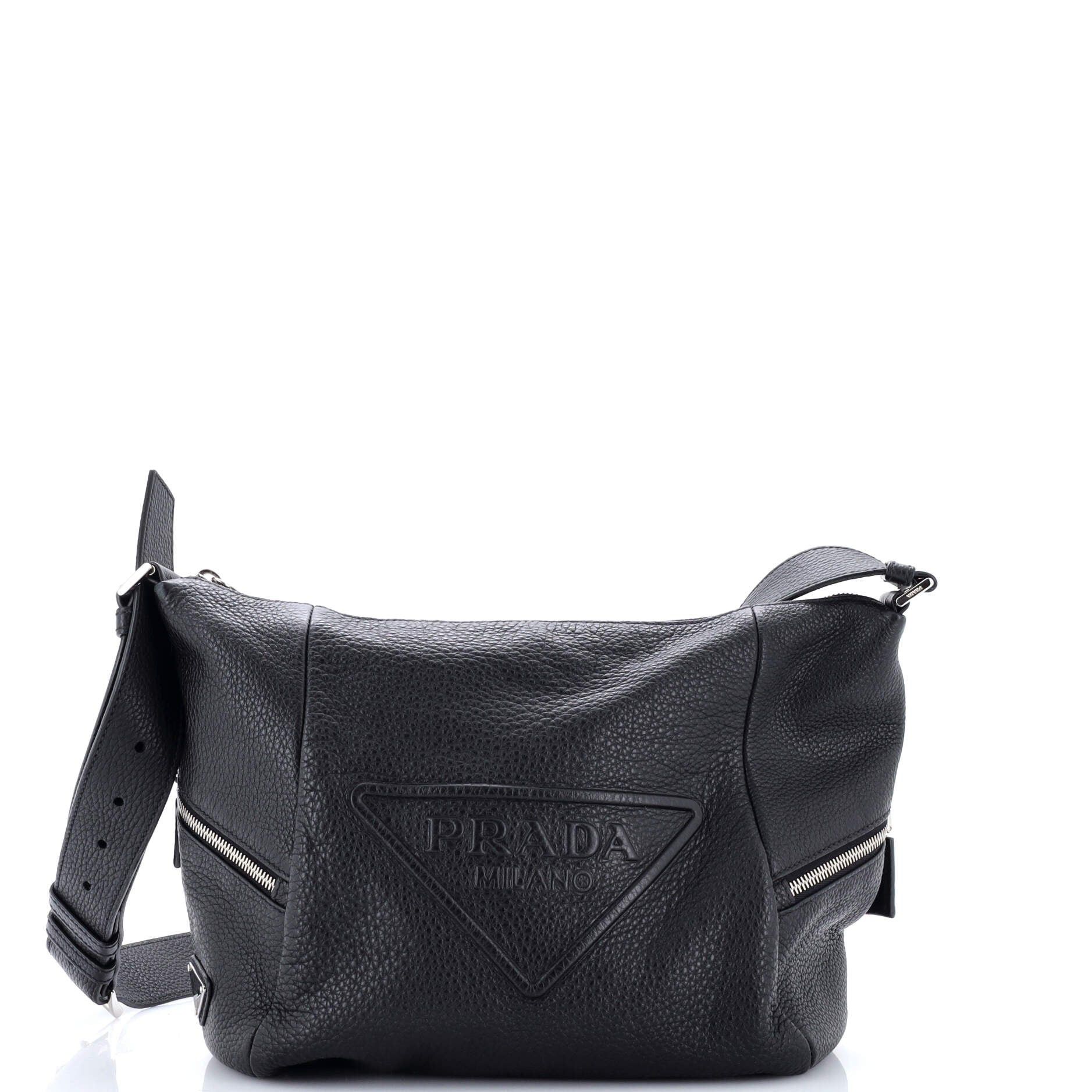 Prada Triangle Logo Embossed Side Zip Shoulder Bag Size ONE SIZE - 1 Thumbnail