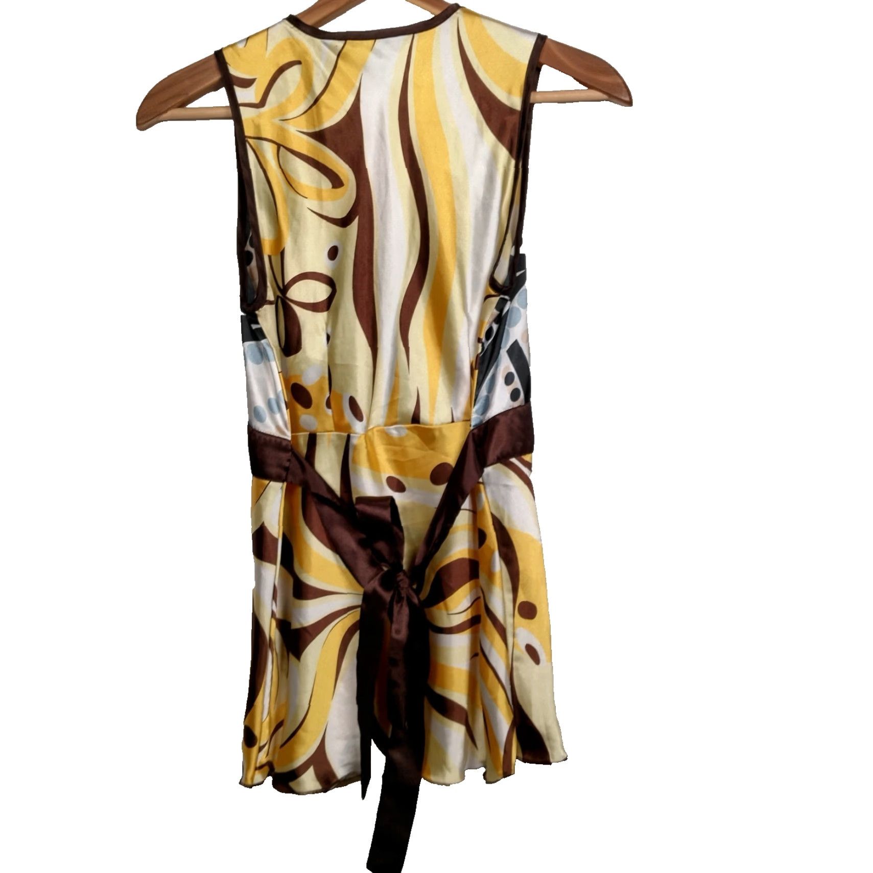 Vintage VINTAGE Antilia Femme Shirt Tank Sleeveless Satin Bling Yellow Brown Tie V-Neck M Women's Blouse Size M / US 6-8 / IT 42-44 - 2 Thumbnail