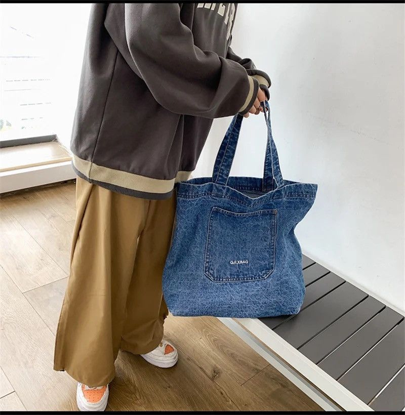 Japanese Brand × Vintage Denim Shopping Bag Designer Shoulder Solid Travel Military Size ONE SIZE - 4 Thumbnail