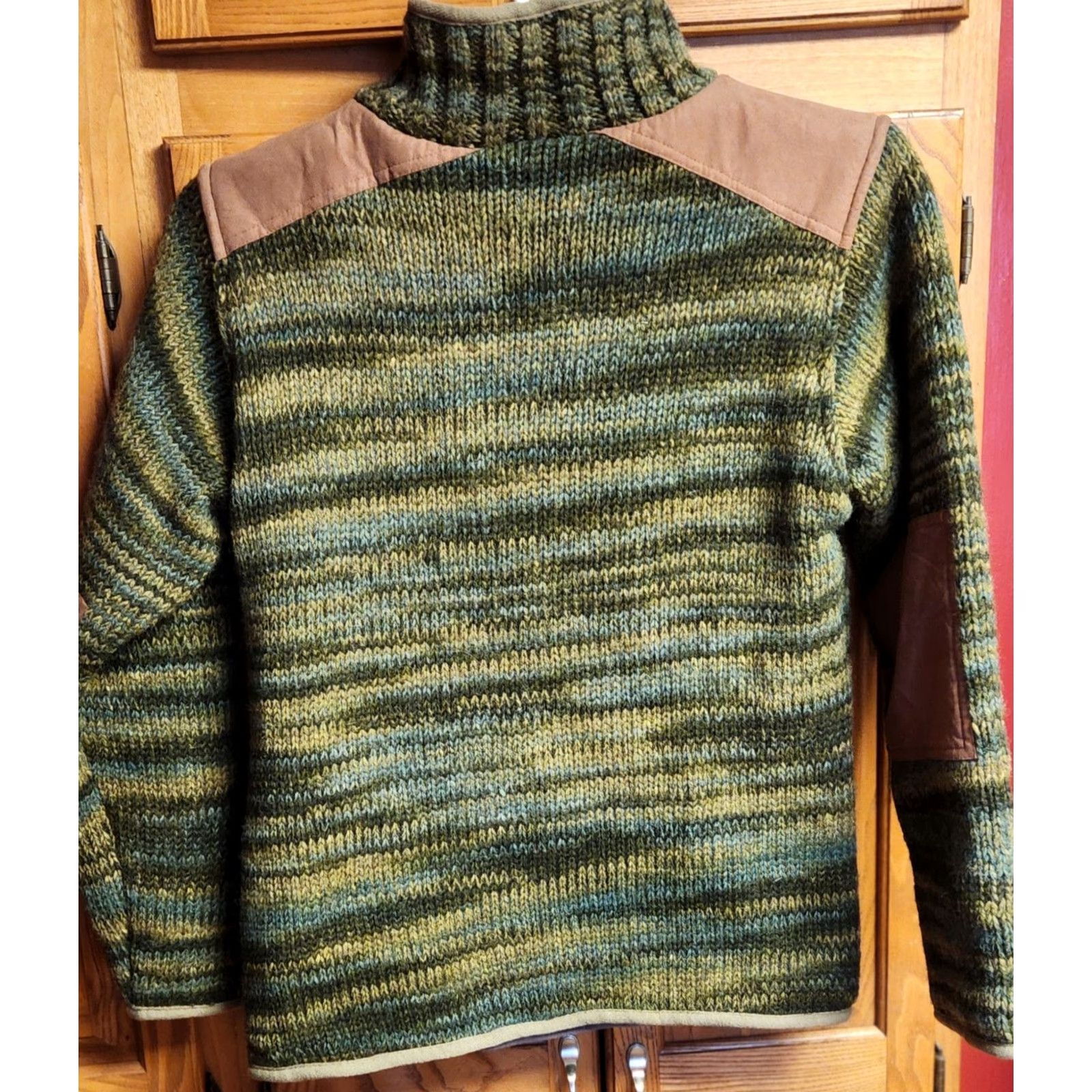 Vintage VINTAGE Laundromat Sweater Jacket Full Zip Elbow Patch 100% Wool Adult M Handknit Green, 90s, Casual, Classic Mens Size US M / EU 48-50 / 2 - 4 Thumbnail