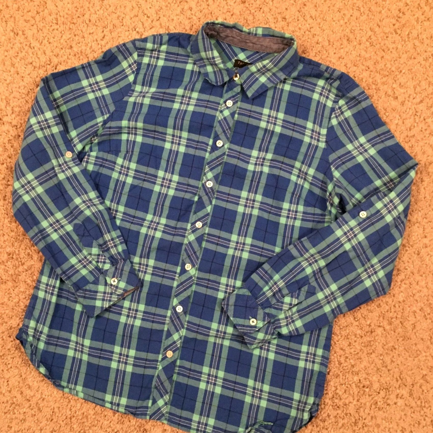 Talbots Talbots Petites Shirt Womens PM Blue Plaid Roll Tab Long Sleeve Button-Up Size M / US 6-8 / IT 42-44 - 2 Thumbnail