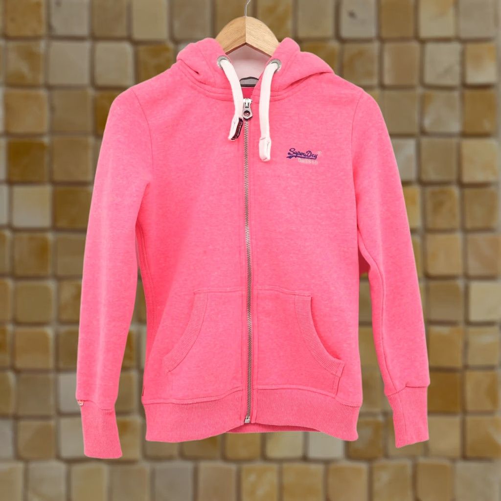 Superdry Superdry Women's Orange Label Zip Hoodie Faded Neon Pink Sz S - Hooded, Full Zip, Pockets, Cotton Polyester, Pink, 1990s? Size S / US 4 / IT 40 - 1 Thumbnail