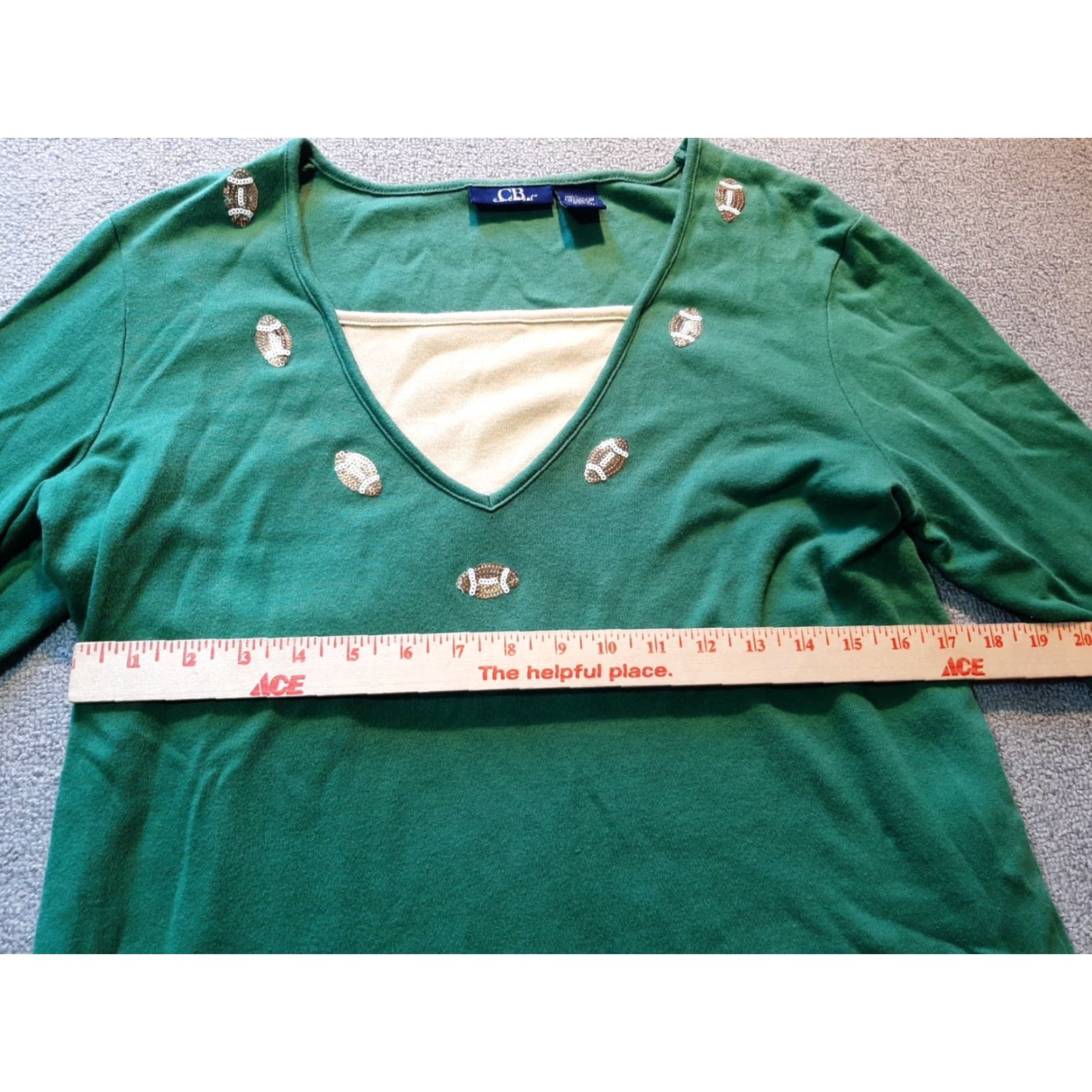 Vintage CB Casual Football Sequins Shirt Womens L 3/4 Sleeve Green Cotton V-Neck Pullover Size L / US 10 / IT 46 - 5 Thumbnail