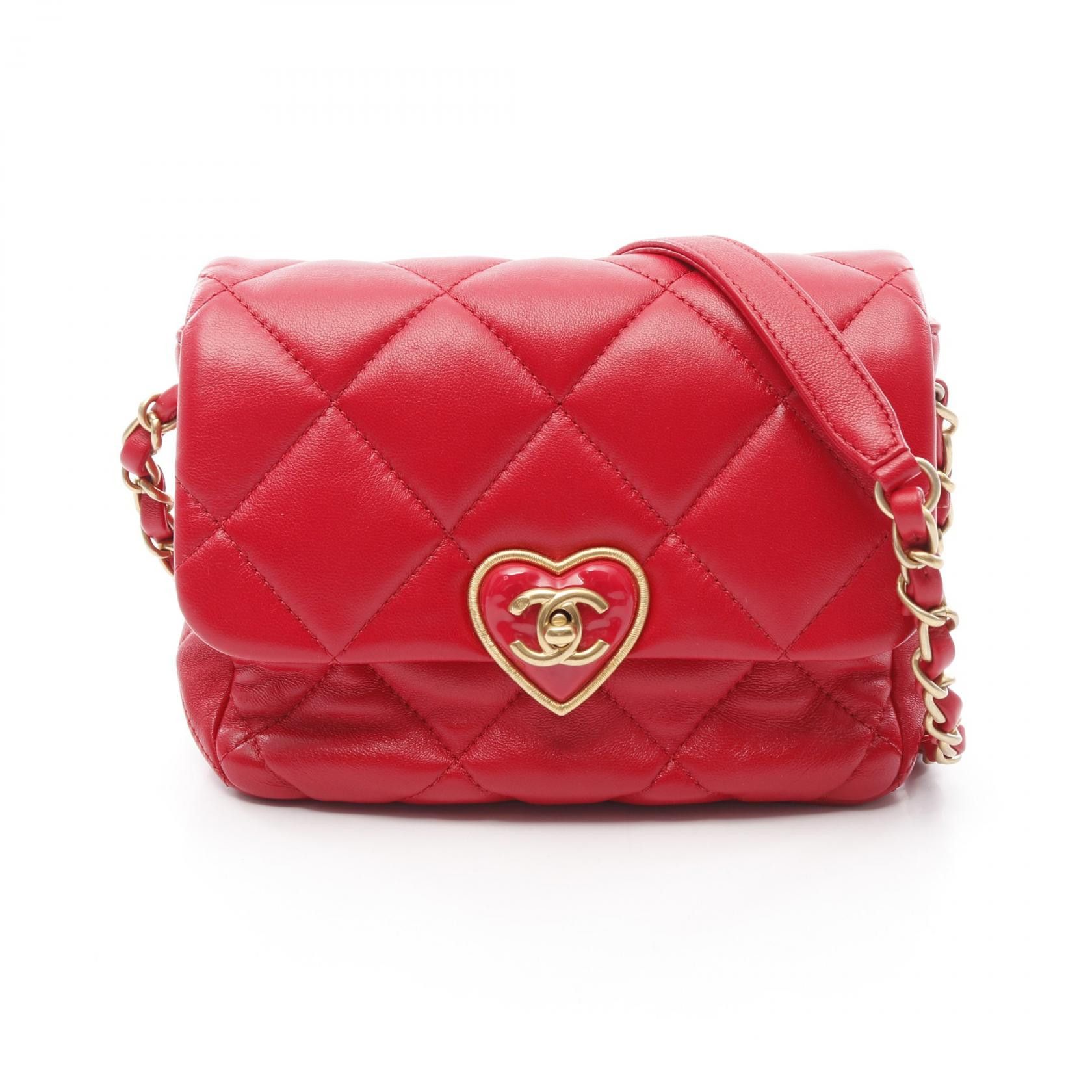 Chanel Chanel Matelasse Heart Lock Lambskin Shoulder Bag Leather Shoulder Bag As3979 in Red, Women's