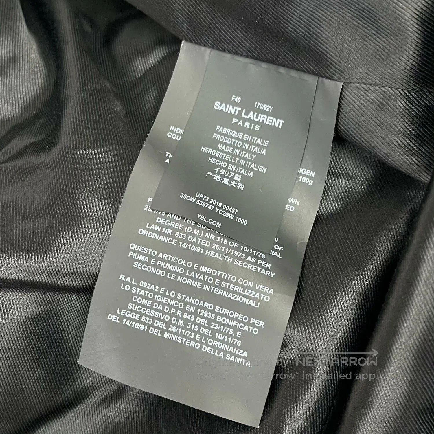 Saint Laurent Black Sheepskin Down Jacket.