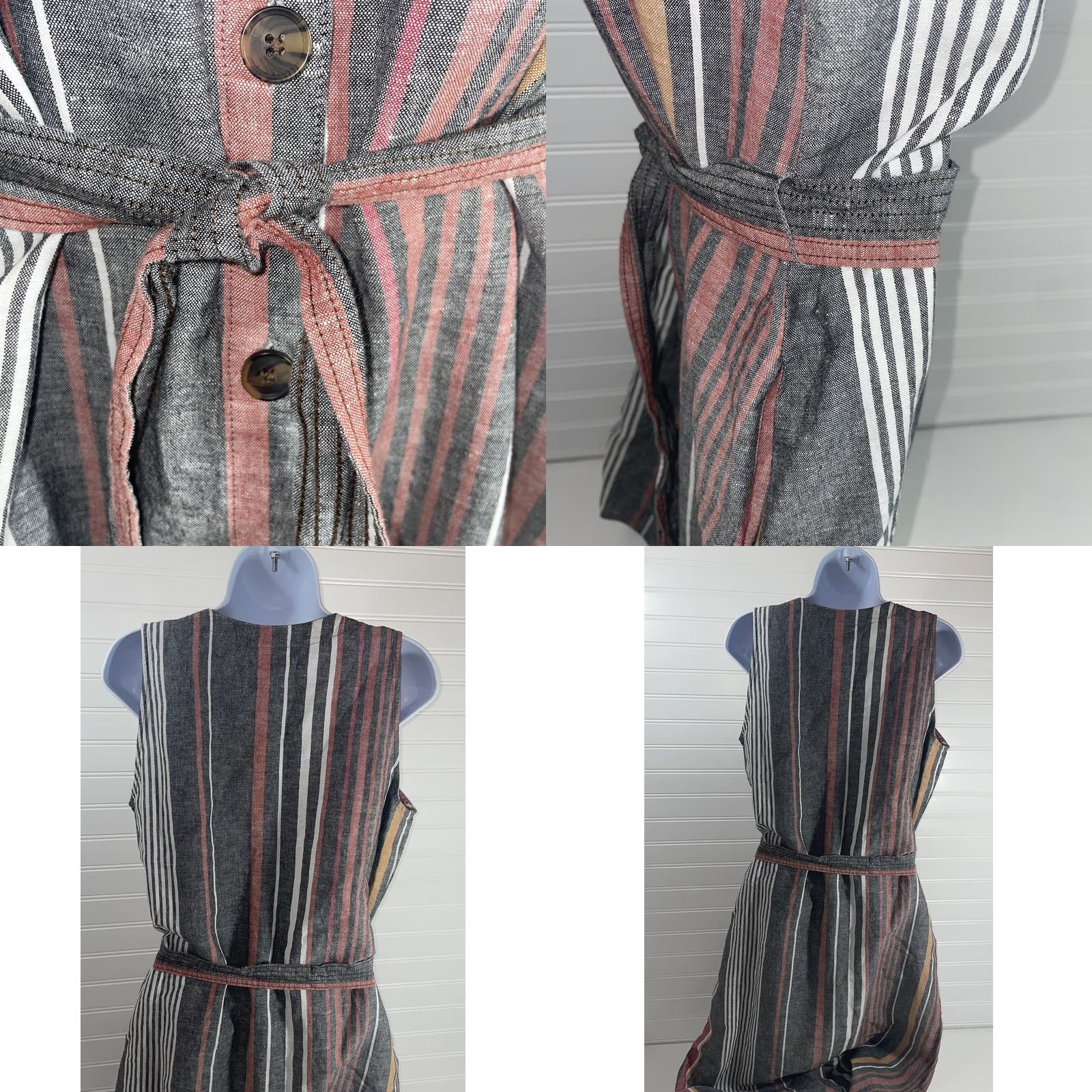 Liz Claiborne Liz Claiborne Maxi Dress Sleeveless V-Neck Multicolor Stripe M NWT Linen Cotton Knit Belted Button 2010-2019 Womens Size M / US 6-8 / IT 42-44 - 9 Thumbnail
