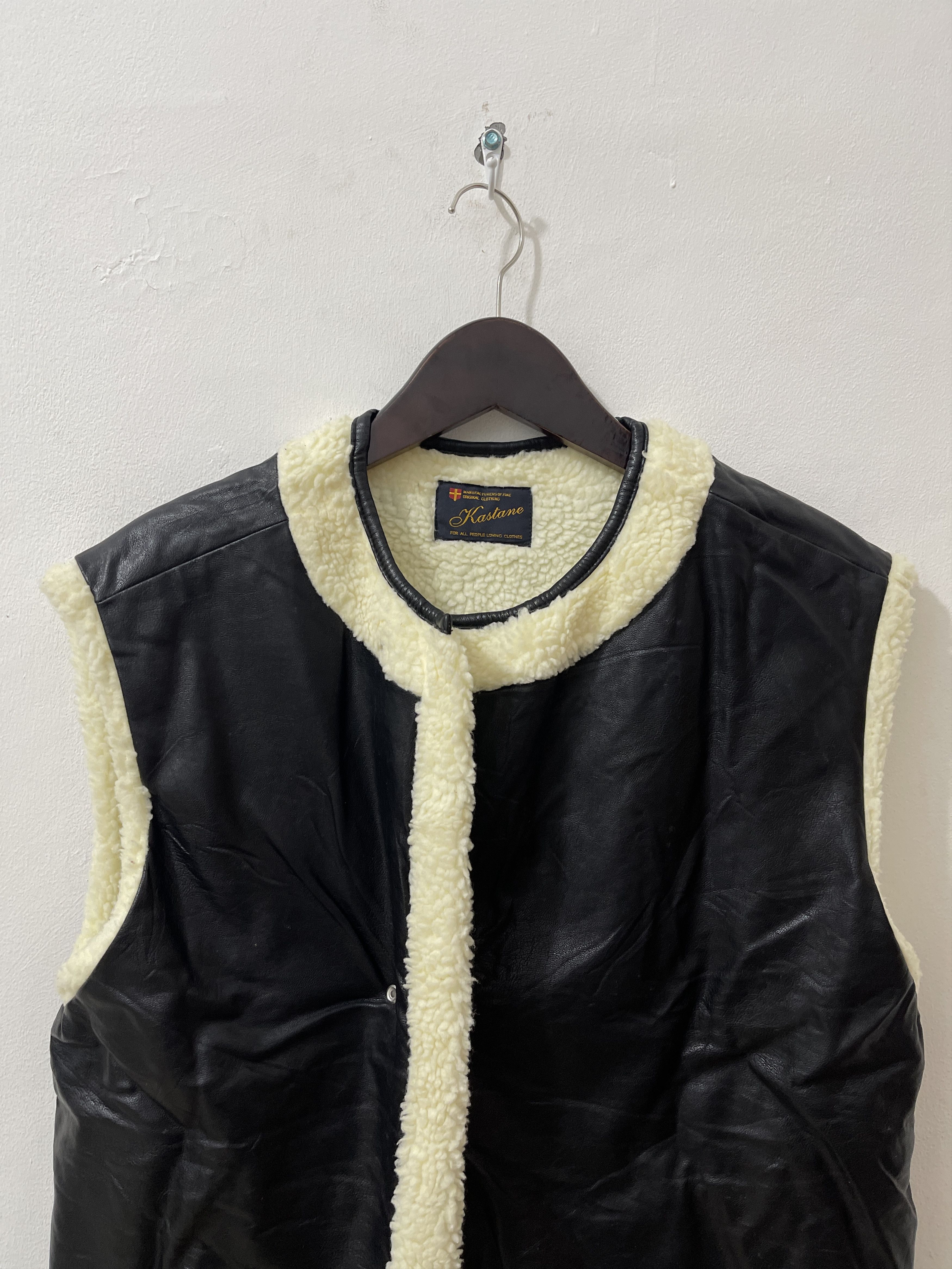 Japanese Brand 2000s Kastane Japan Archive Leather Sherpa Vest Jacket Size US M / EU 48-50 / 2 - 3 Thumbnail