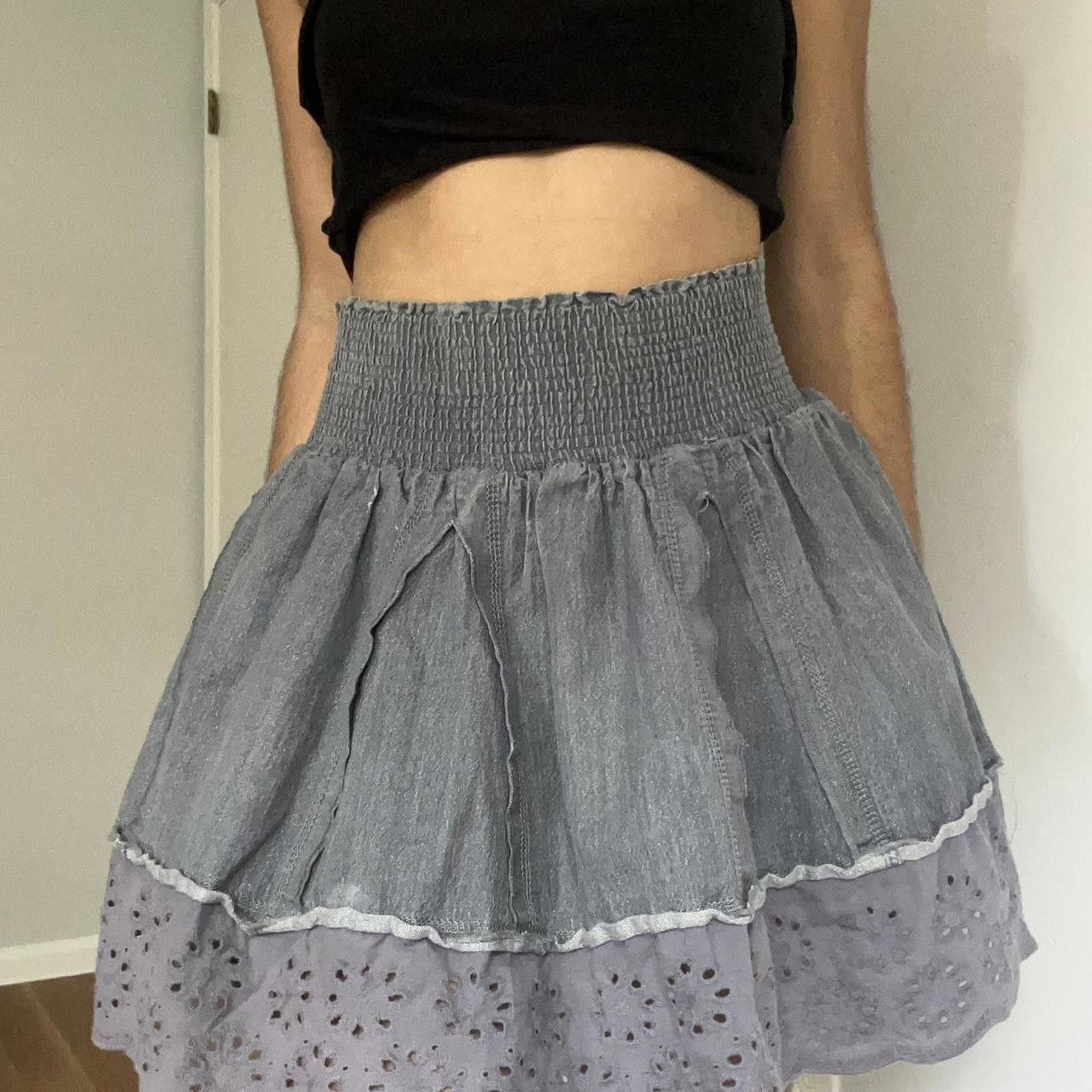 THRILLS Grey metallic sparkly skirt with eyelet lace trim #denim Size 32" / US 10 / IT 46 - 2 Thumbnail