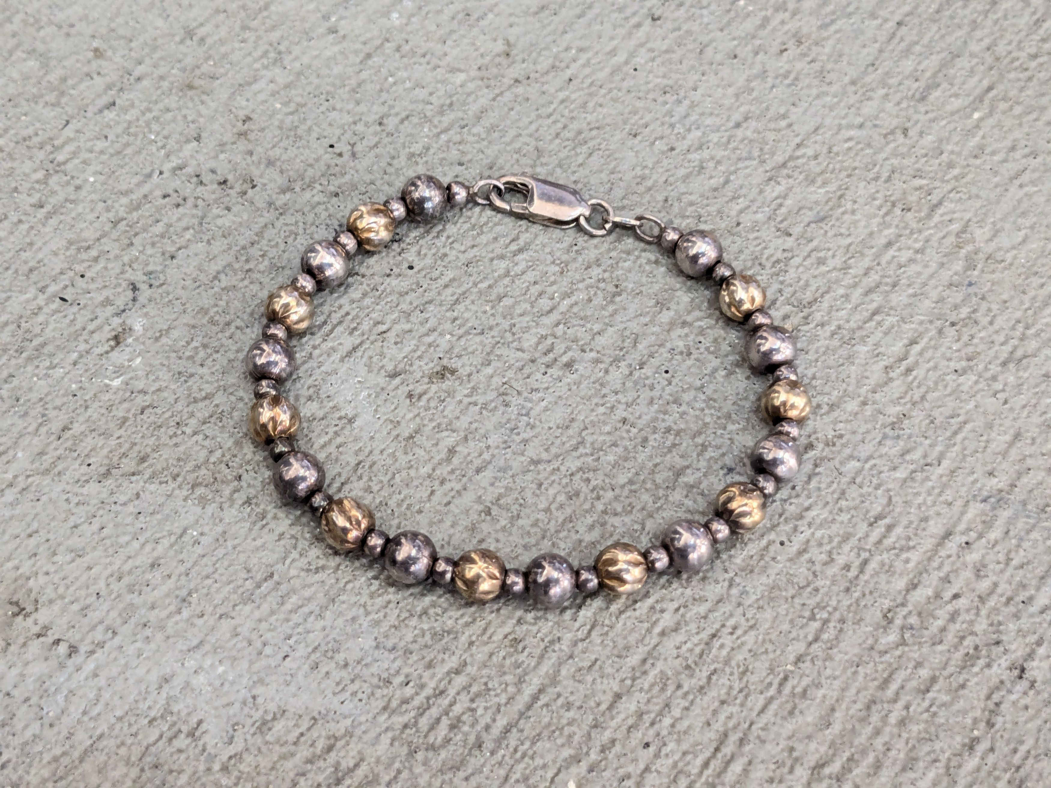 Vintage Vintage Sterling Silver Bracelet Ball Bead Two Tone Gold Size ONE SIZE - 2 Thumbnail