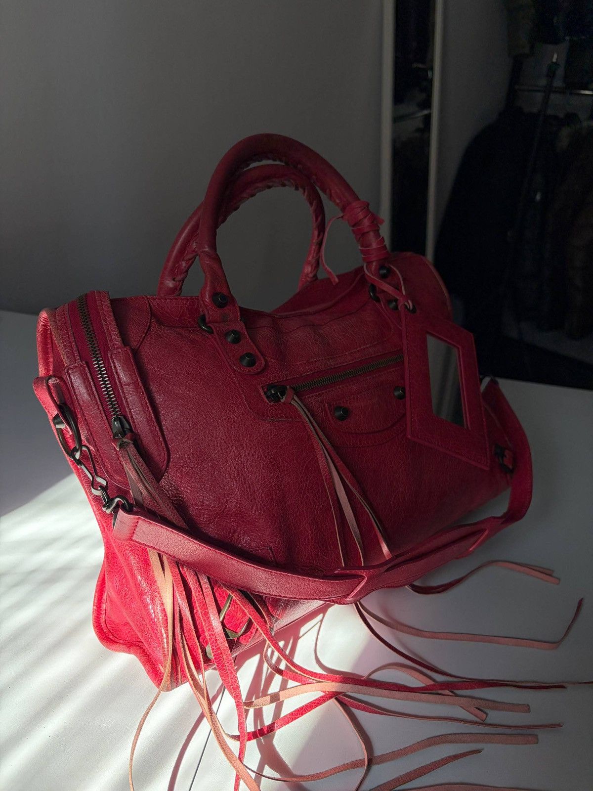 Balenciaga 2012 BALENCIAGA Rose Jaipur Lambskin Leather Motorcycle City Size ONE SIZE - 4 Thumbnail