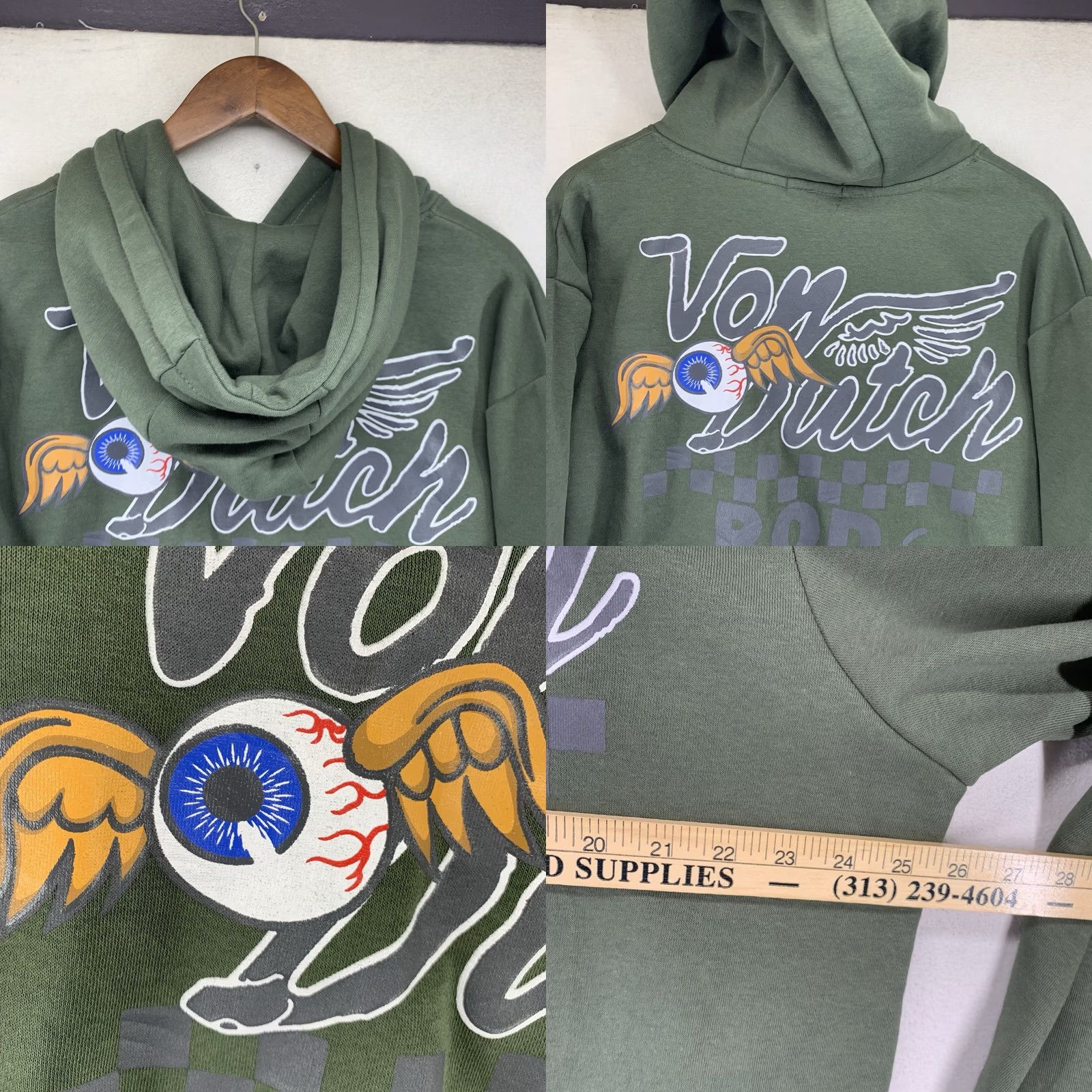 Von Dutch VON DUTCH Hoodies Pullover Green Graphic Print Oversized Long Sleeve Logo Pocket Eyeball Winged 90s Designer Retro Size US M / EU 48-50 / 2 - 10 Thumbnail