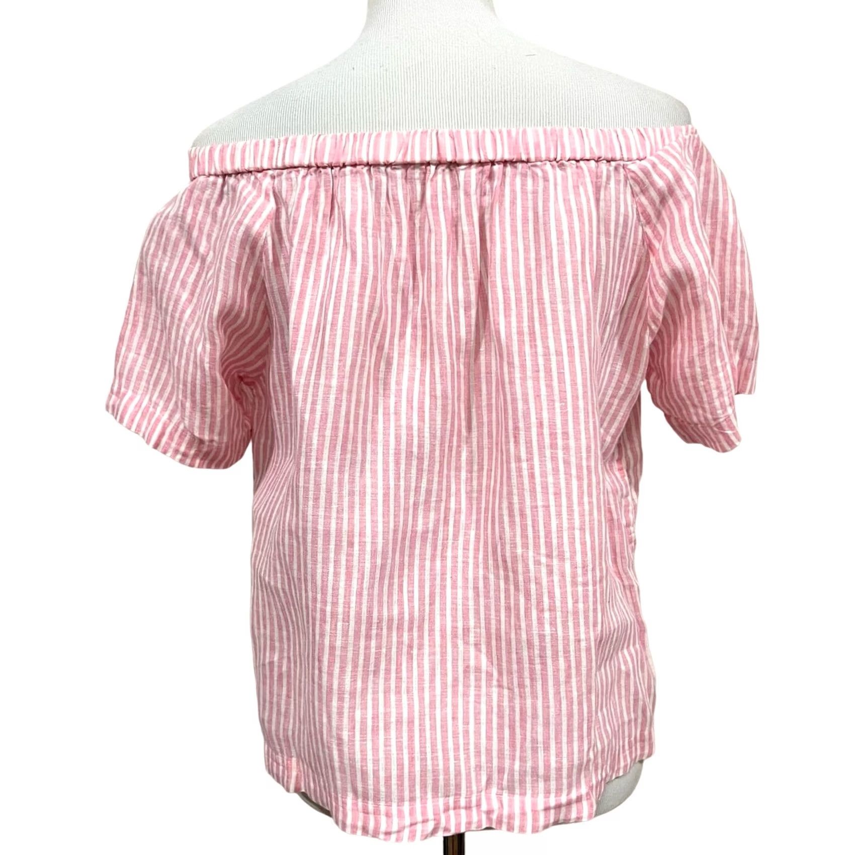 J.Crew J.Crew Pink Off Shoulder Top Linen Striped Women’s Size S Blouse Size S / US 4 / IT 40 - 4 Thumbnail