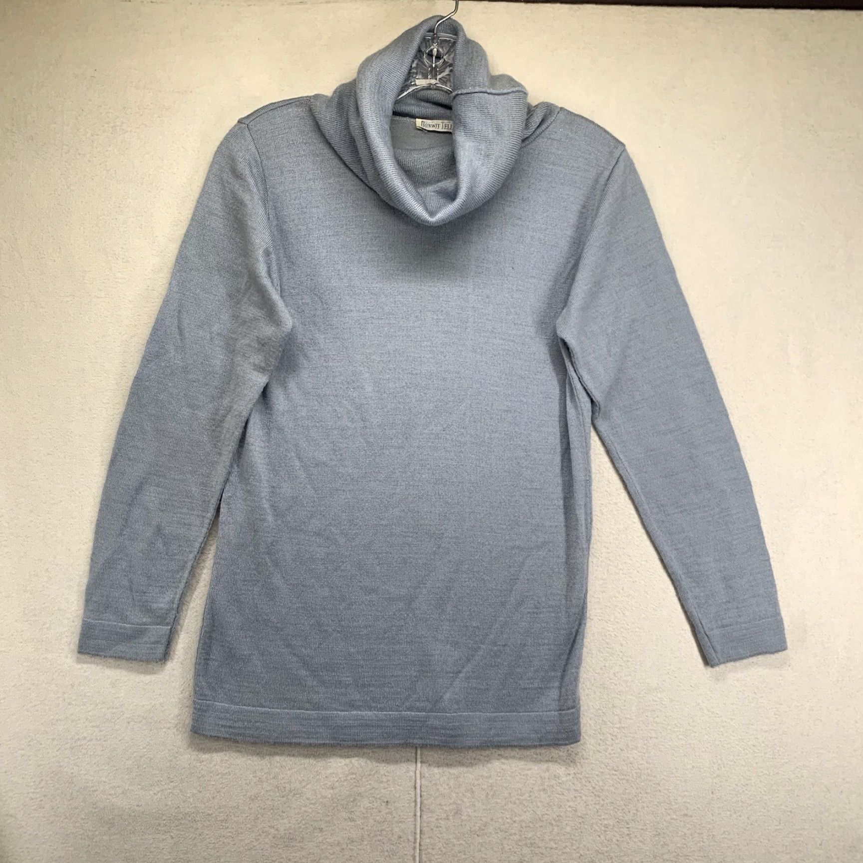 Vintage Bonwit Teller Womens XS Light Blue Pullover Long Sleeve Sweater Top Mock Neck vintage Slim Knit Solid 70s 80s Casual Party/Cocktail Womens Size XS / US 0-2 / IT 36-38 - 2 Thumbnail