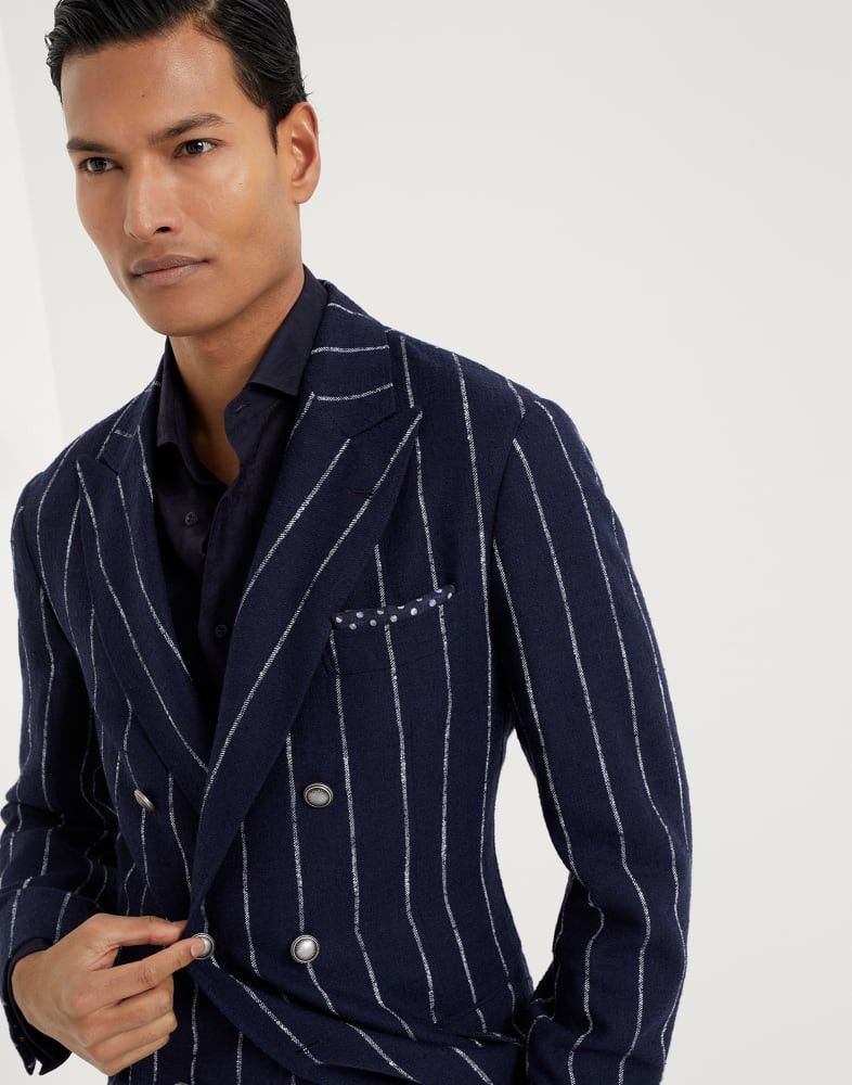 Brunello Cucinelli o1w1db10825 Suit-Type Jacket in Blue/White Size US M / EU 48-50 / 2 - 2 Thumbnail